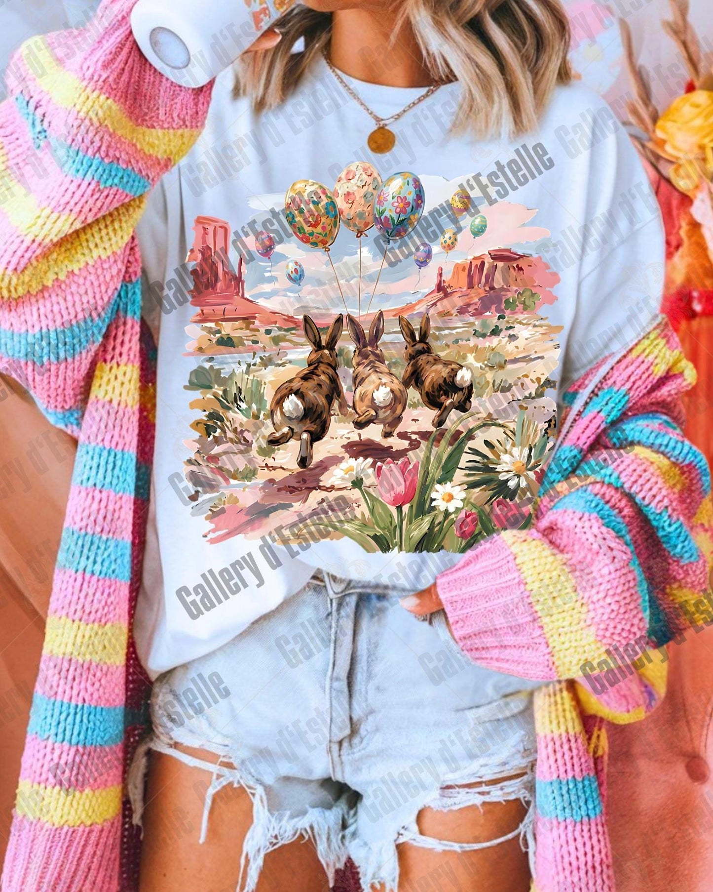 Western Easter Bunnies PNG, Vintage Spring Rodeo Graphic, Retro Bunny Balloon Art, Preppy Counry Shirt Design