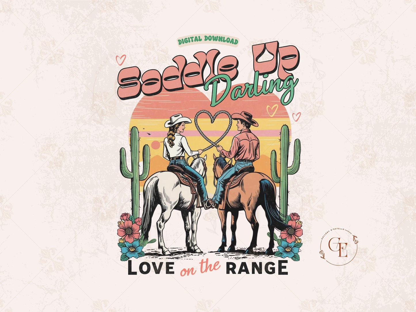 Saddle Up Darling PNG, Retro Cowboy & Cowgirl Love on the Range Western Graphic, Romantic Country Life Shirt Design