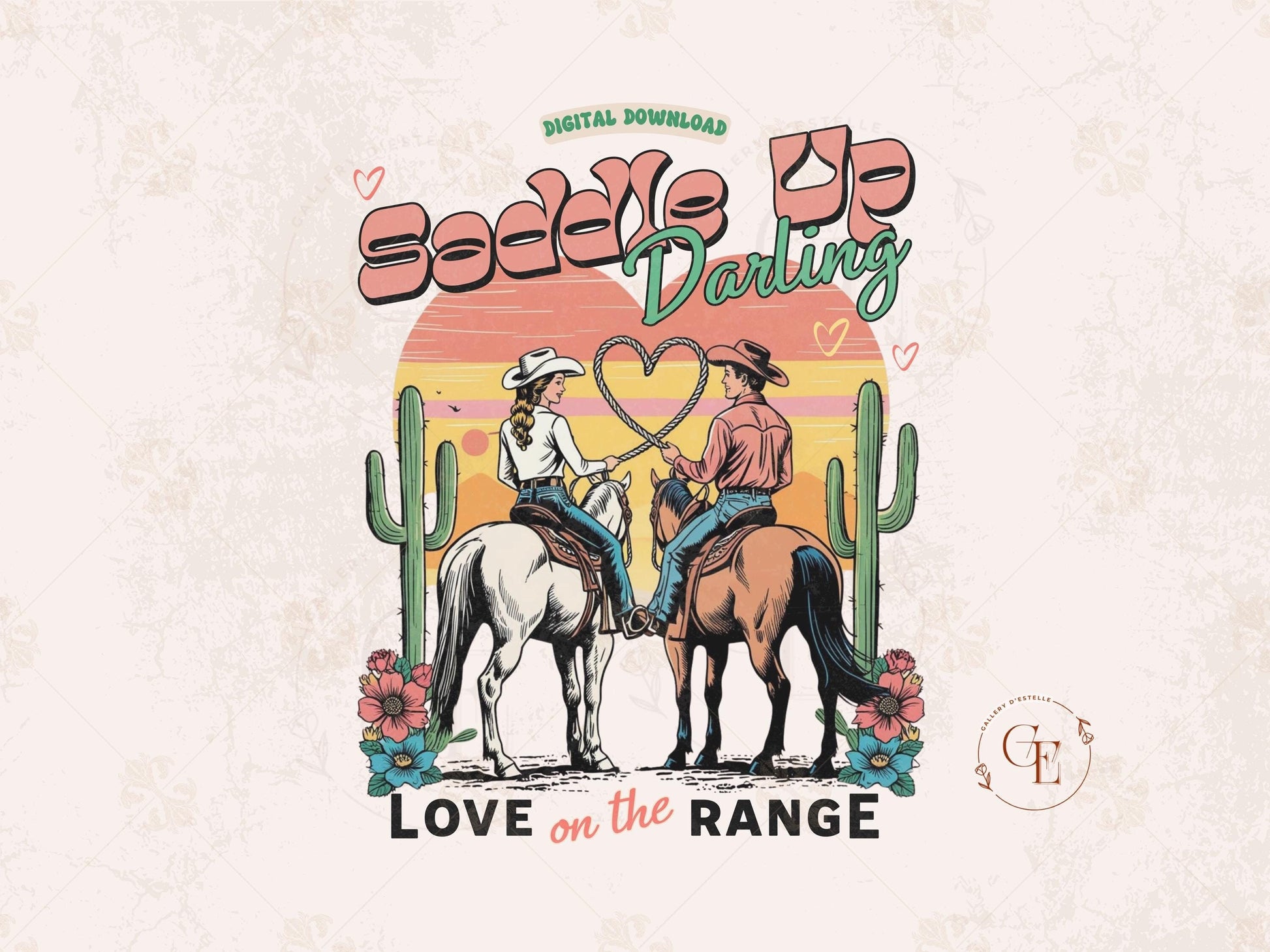 Saddle Up Darling PNG, Retro Cowboy & Cowgirl Love on the Range Western Graphic, Romantic Country Life Shirt Design