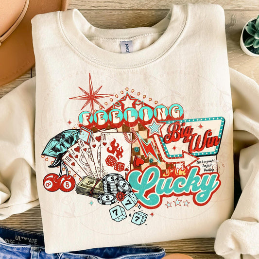 Feeling Lucky Western PNG, Retro Las Vegas Casino Graphic, Country Style Cowboy Gambling Art, Trendy Cowgirl Checkered Poker Shirt Design