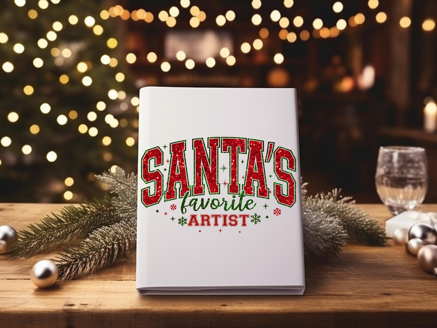Santa's Favorite Artist PNG, Glitter Retro Christmas Graphic, Festive Santa Claus Shirt Design