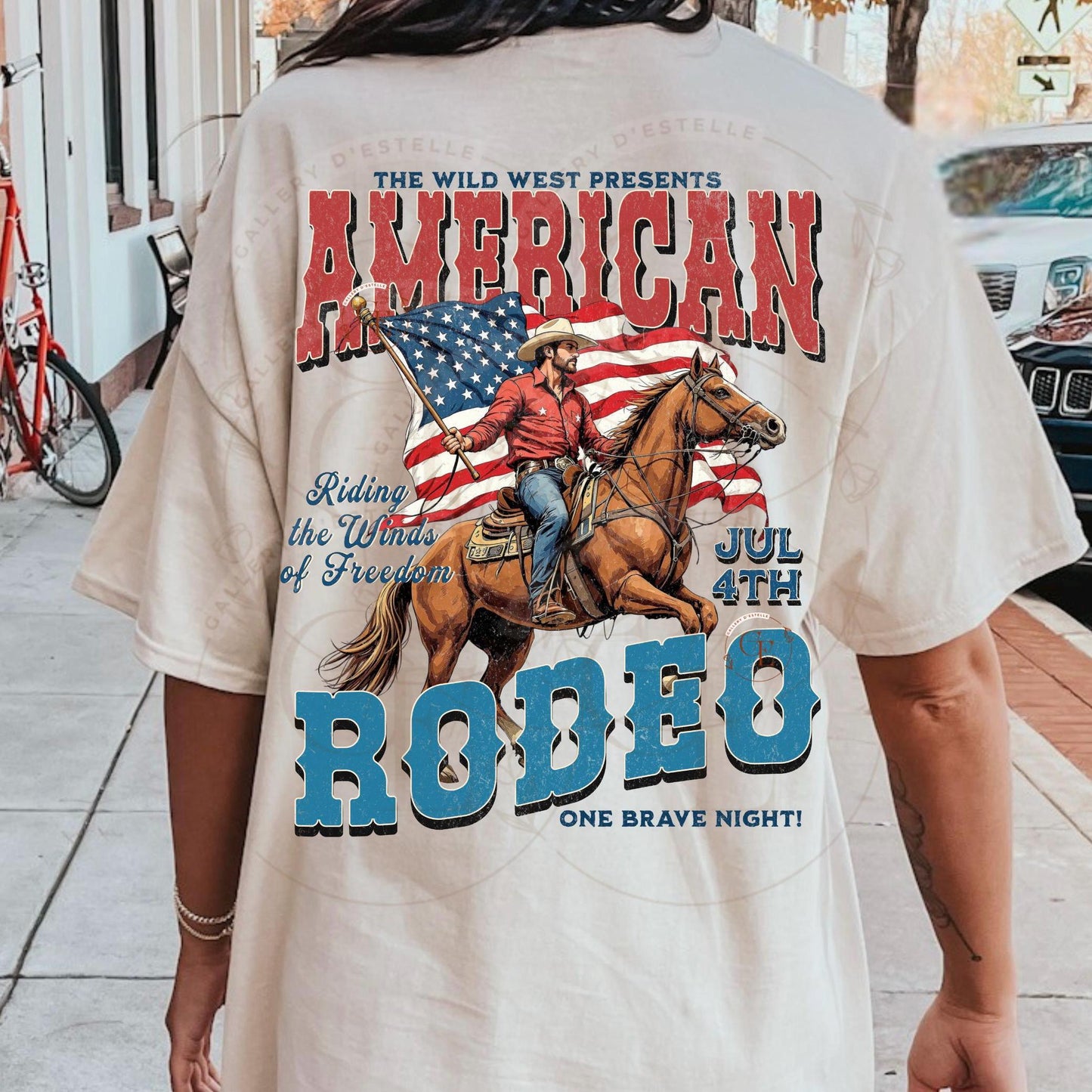 American Rodeo Country PNG, Vintage Western Patriotic Cowboy Graphic, Trendy 4th of July Independence Day Shirt Design
