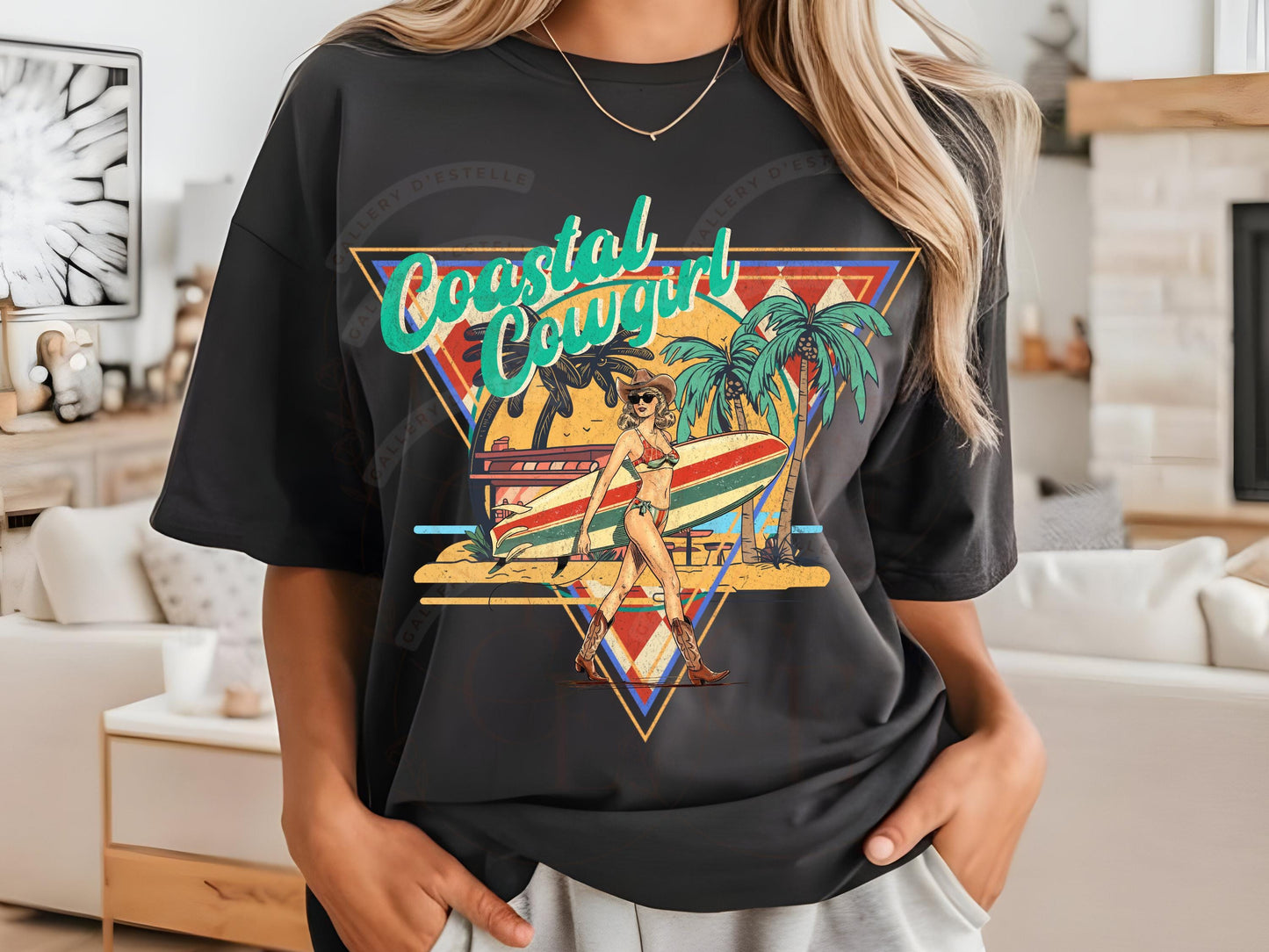 Coastal Cowgirl Western PNG, Retro Summer Girl Graphic ,Trendy Tropical Cowgirl Beach Shirt Design