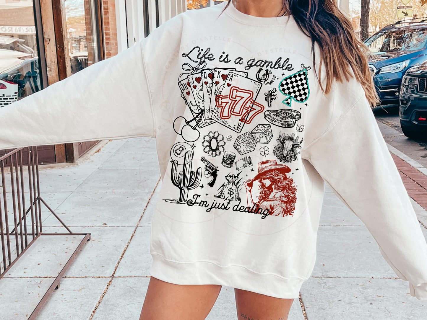 Life is a Gamble Country PNG, Western Casino Cowgirl Playing Cards Graphic, Trendy Cowgirl Shirt Design