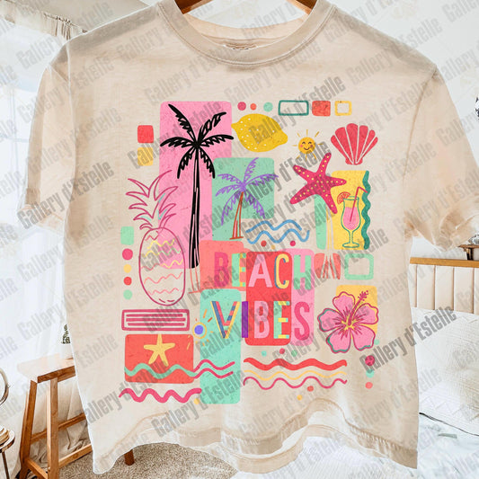 Beach Vibes PNG, Retro Coastal Collage Graphic, Trendy Summer Shirt Design