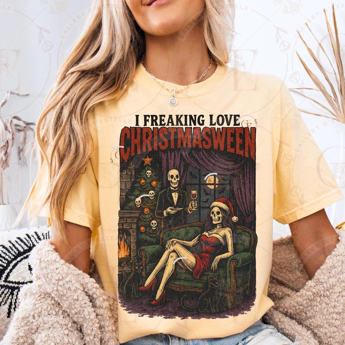 I Freaking Love Christmasween PNG, Retro Halloween Skeleton Graphic, Spooky Christmas Art, Gothic Holiday Design, Edgy Horror Shirt Sublimation
