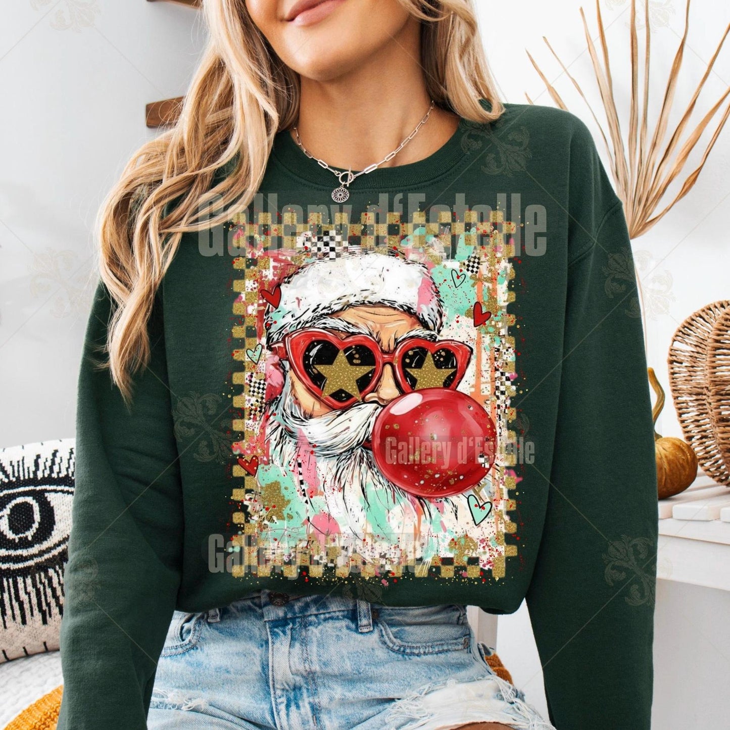 Preppy Merry Christmas PNG, Retro Glitter Santa Bubble Design, Coquette Holiday Graphic, Trendy Christmas Shirt Sublimation