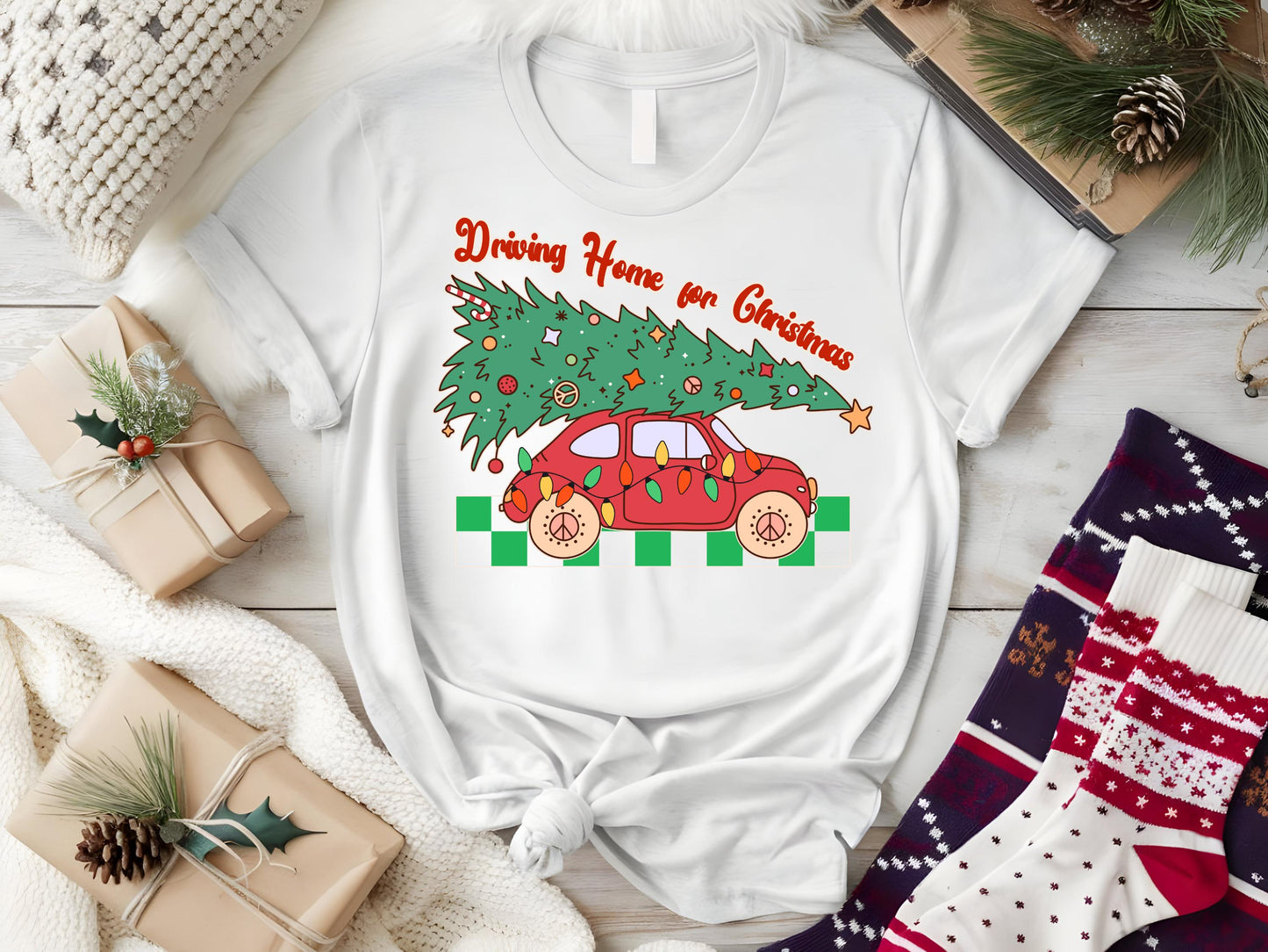 Driving Home for Christmas PNG, Retro Christmas Tree Car Drive Graphic, Cute Holiday Shirt Design