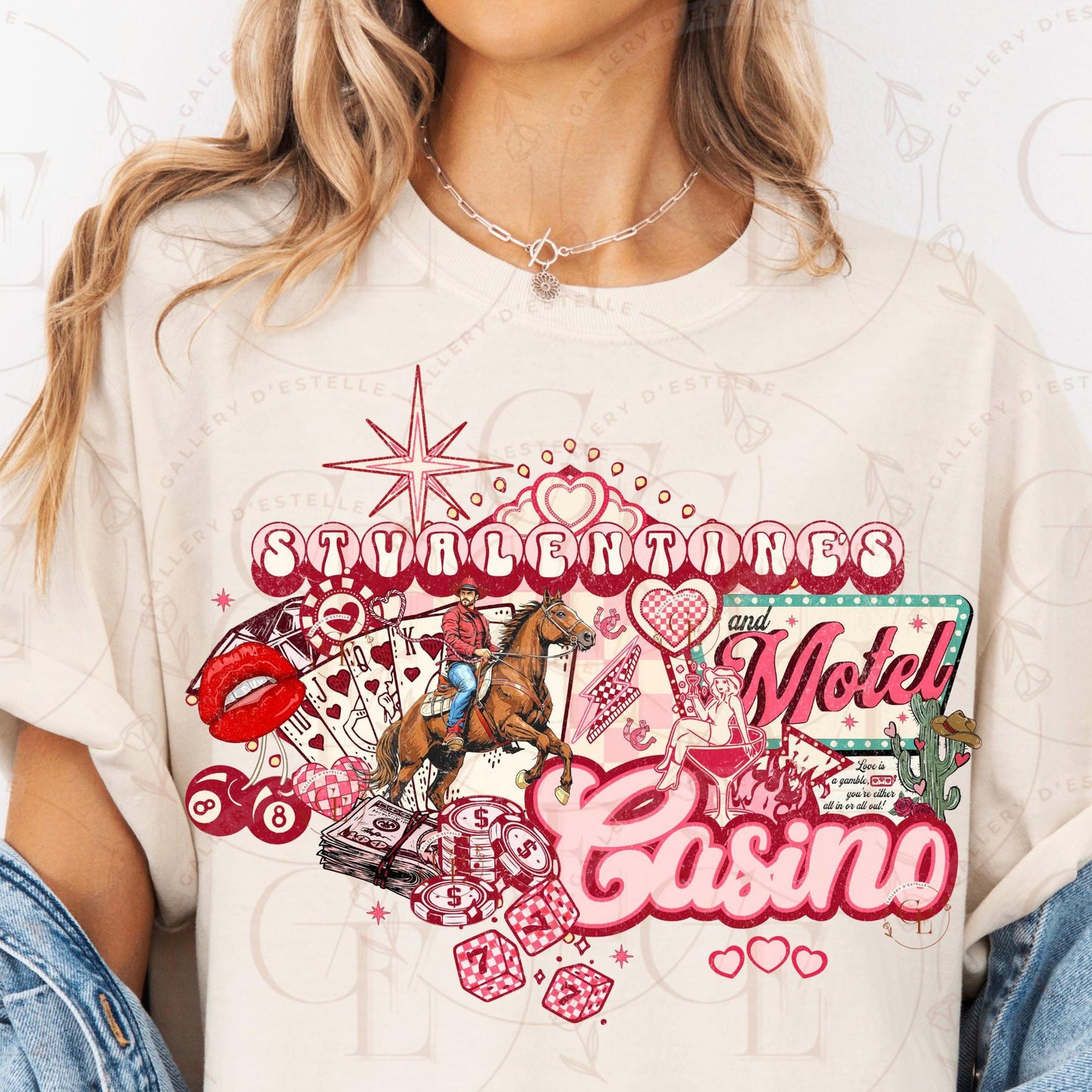 St. Valentines Casino and Motel Western PNG, Retro Vegas Style Collage, Lucky Cowboy Casino Graphic, Edgy Love Shirt Design