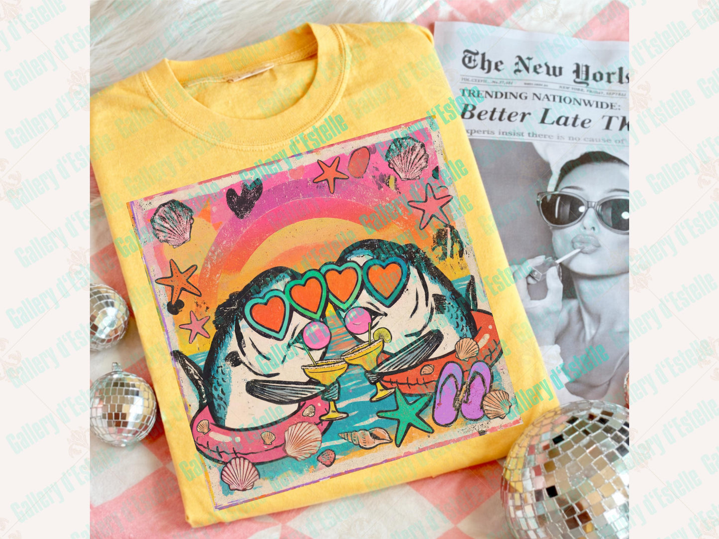 Preppy Sardines PNG, Retro Colorful Summer Graphic, Trendy Tropical Beach Shirt Design