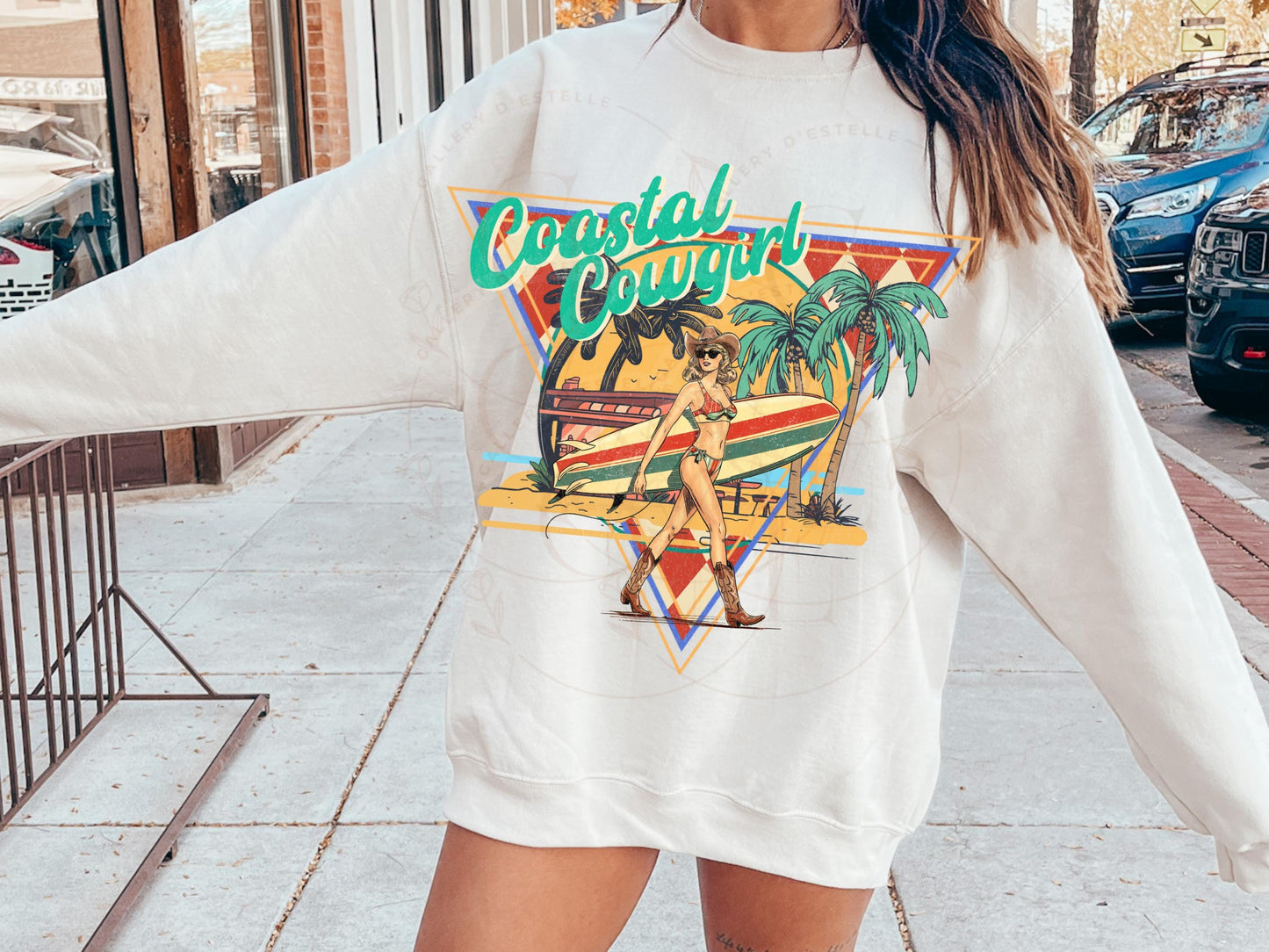Coastal Cowgirl Western PNG, Retro Summer Girl Graphic ,Trendy Tropical Cowgirl Beach Shirt Design