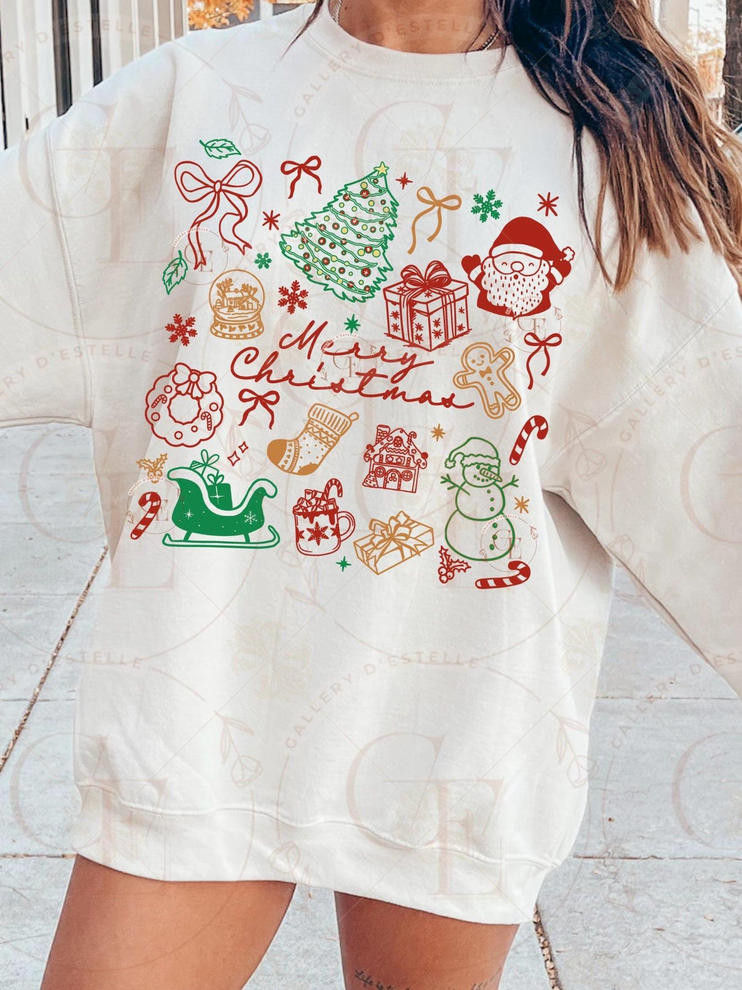 Retro Merry Christmas PNG, Festive Santa Christmas Tree Collage, Trendy Coquette Holiday Shirt Design