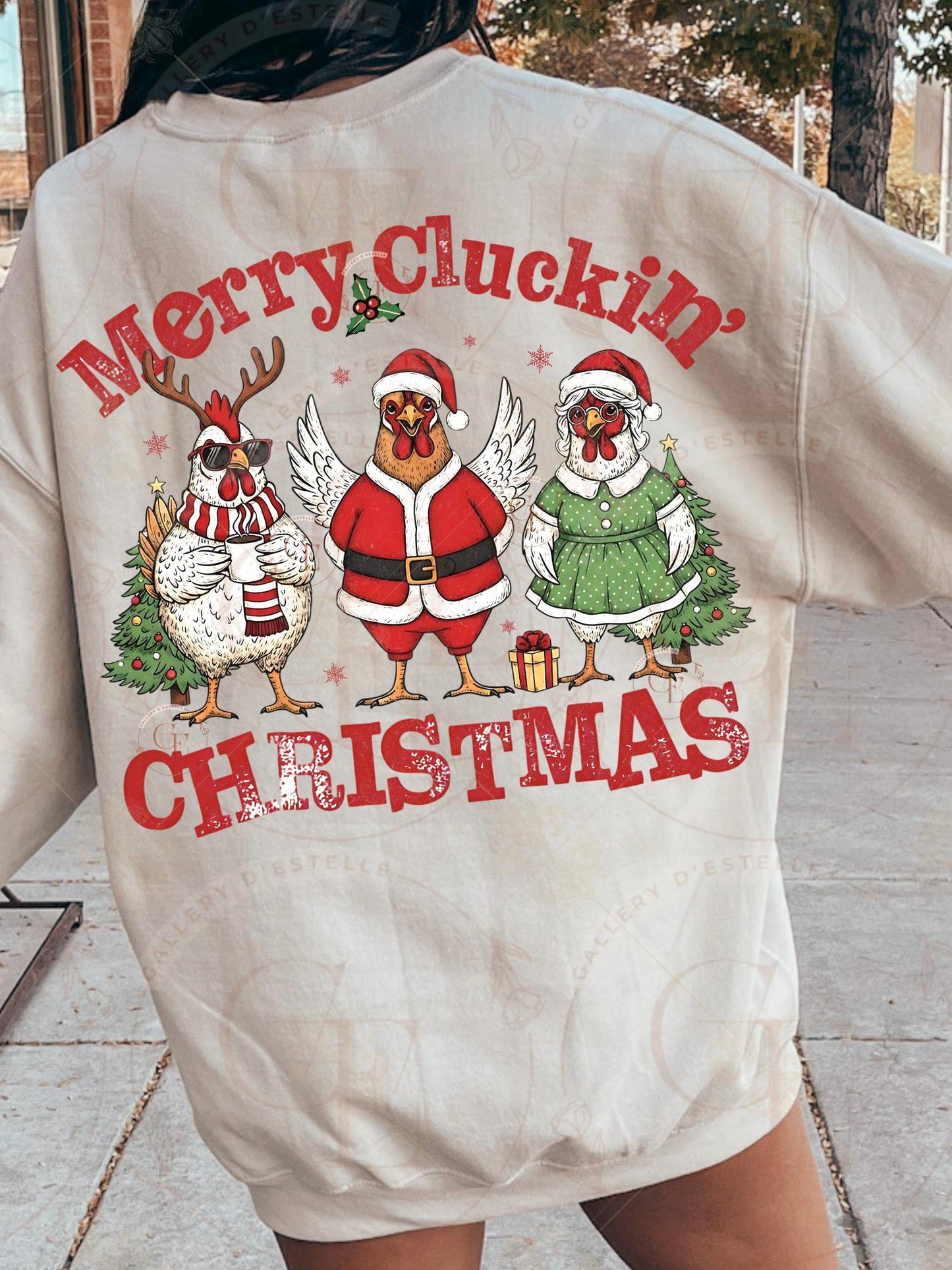 Merry Cluckin Christmas PNG, Funny Festive Chicken Graphic, Retro Farmhouse Holiday Sublimation, Trendy Chick Shirt Design