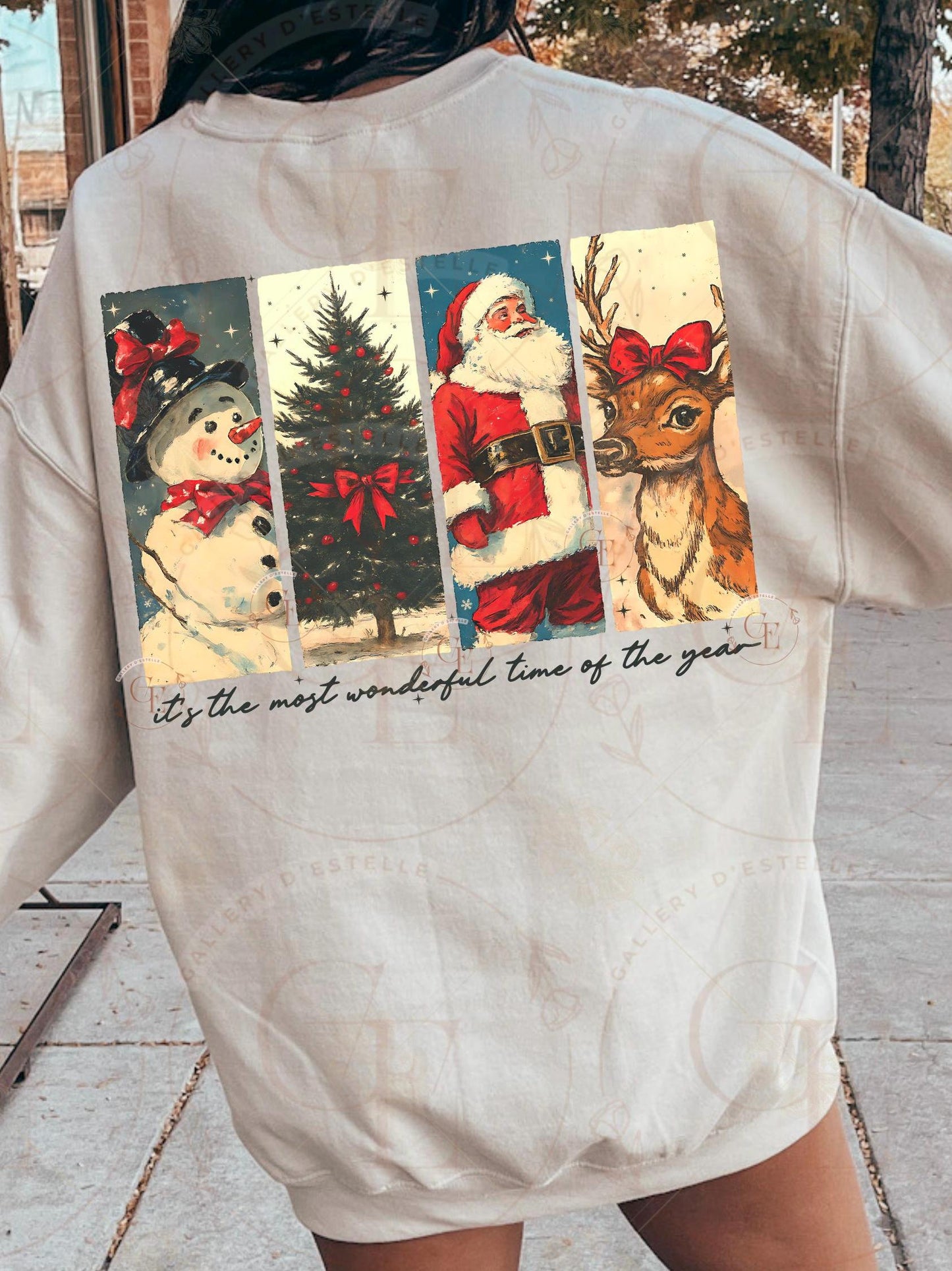 Vintage Christmas Brushstroke PNG, Retro Holiday Collage, Nostalgic Santa Snowman Tree Reindeer Graphic, Festive Shirt Design