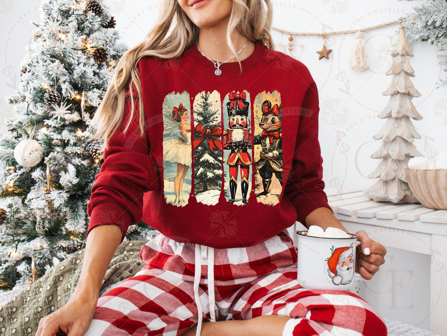 Nostalgic Christmas Brushstroke PNG, Retro Holiday Collage, Vintage Ballerina Nutcracker Tree Festive Shirt Design