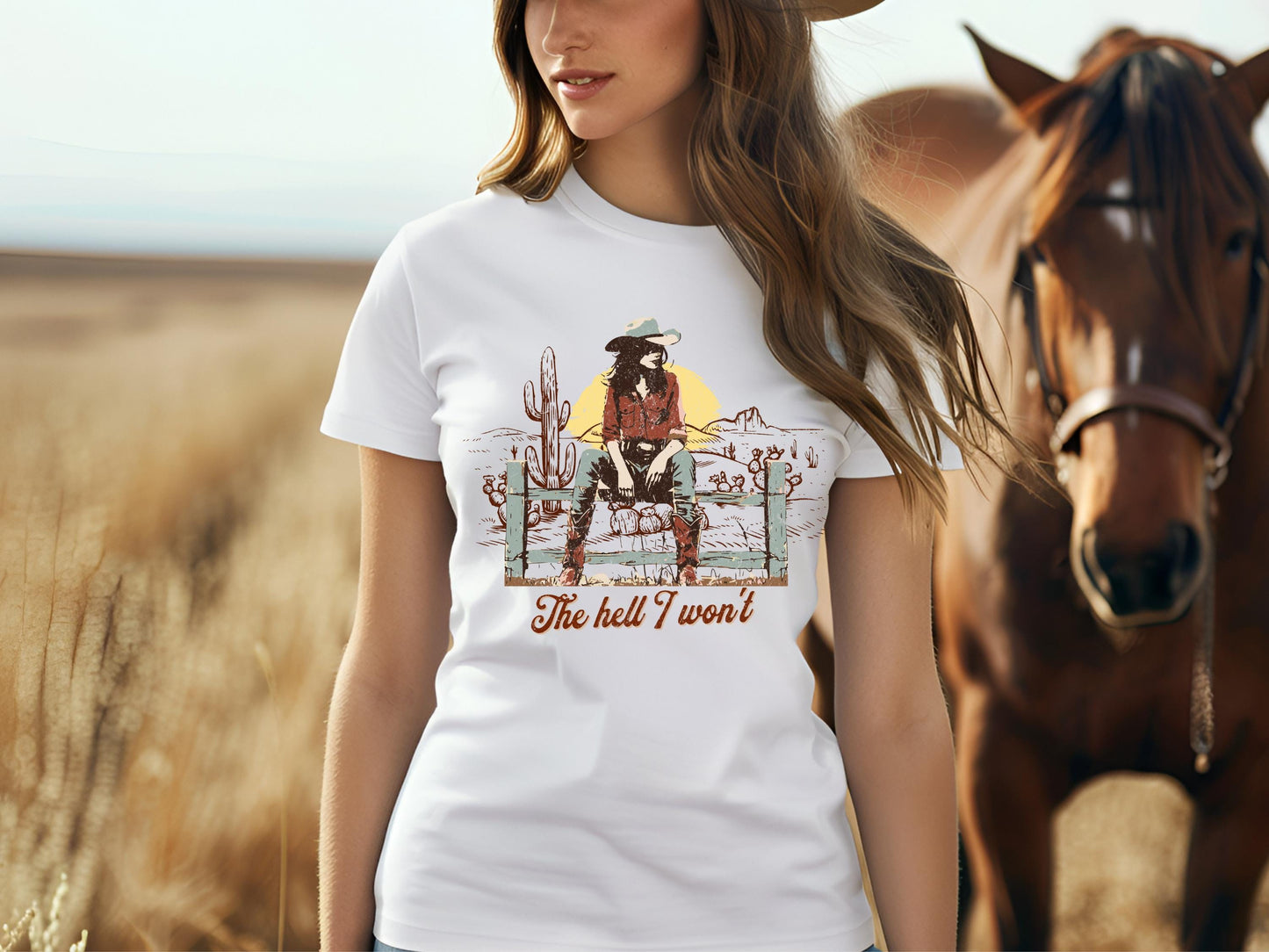 The Hell I Won't Country PNG, Rustic Western Cowgirl Style Graphic, Trendy Retro Cowgirl Rodeo Shirt Design