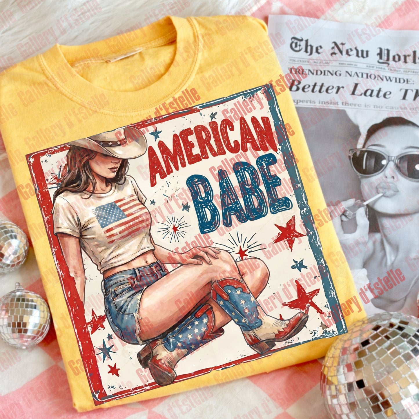 American Babe PNG, Retro Patriotic Cowgirl Graphic, Trendy 4th of July Shirt Design, Vintage USA Western Art