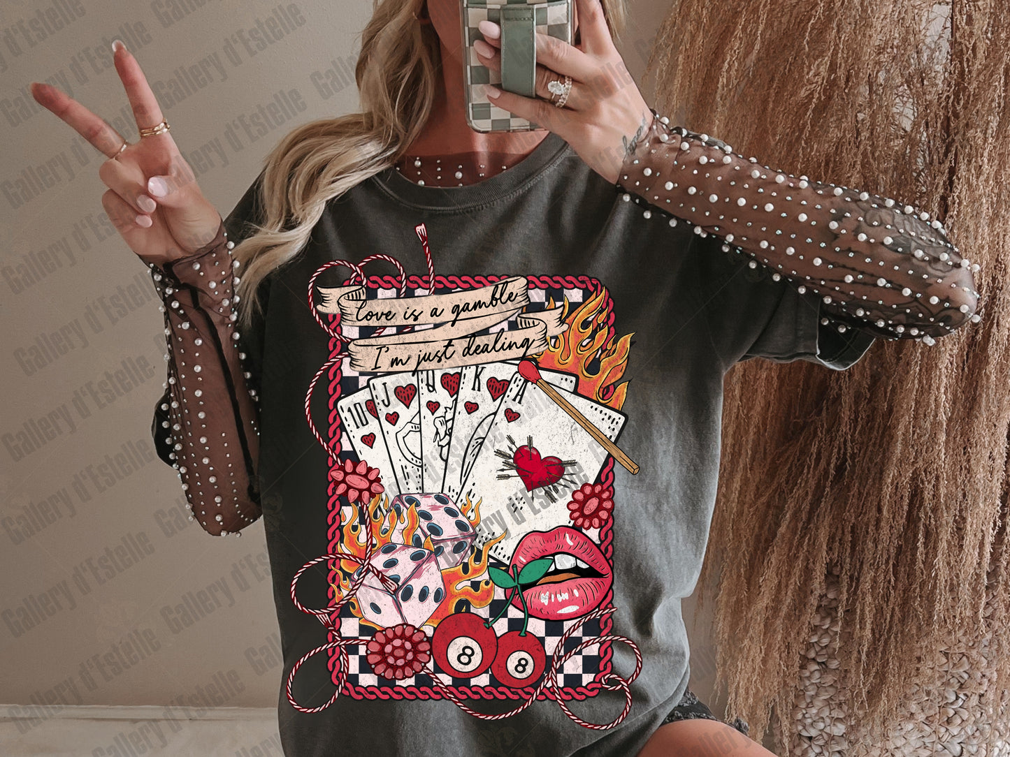 Love Is A Gamble Western Collage PNG, Retro Cowgirl Casino Graphic, Wild West Rodeo Art, Edgy Valentines Country Shirt Design