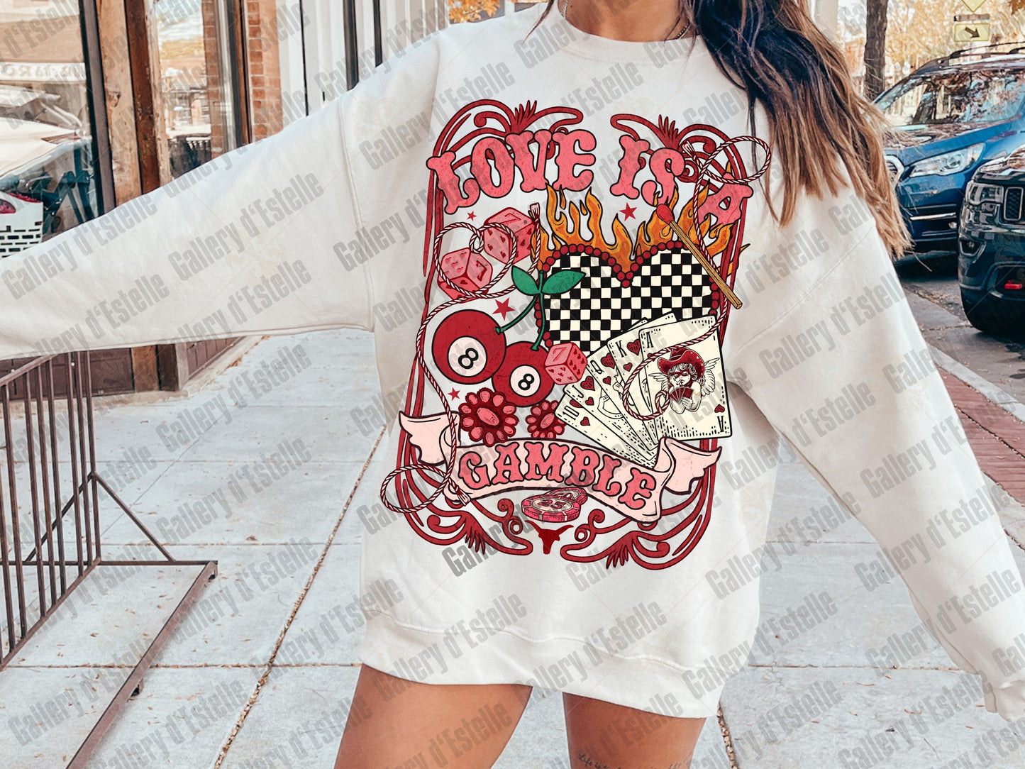 Love Is A Gamble PNG, Retro Cowboy Casino Collage, Wild West Rodeo Graphic, Edgy Valentines Country Shirt Design