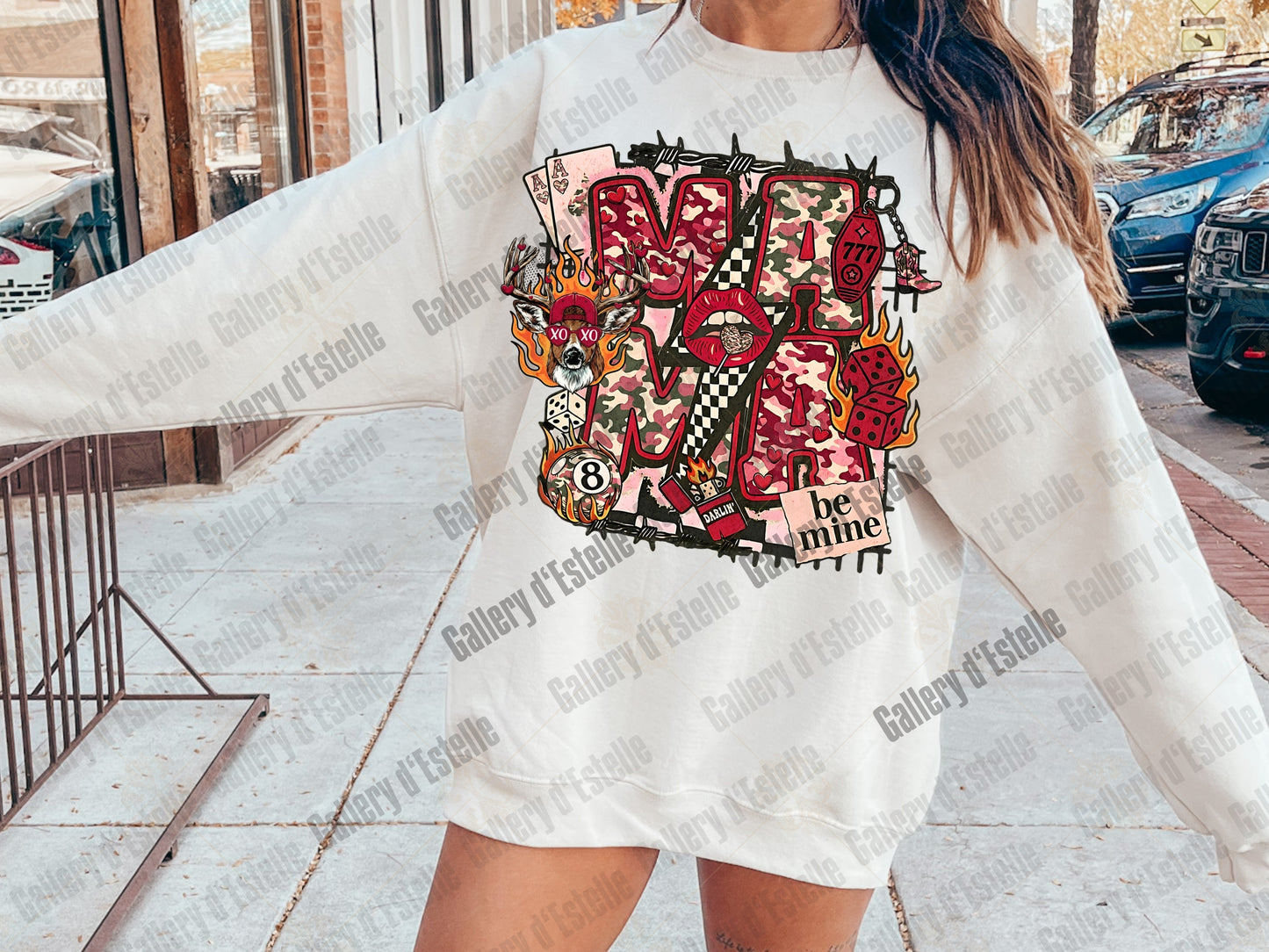 Valentine Mama Camo PNG, Retro Western Collage Graphic, Love Hunting Art, Edgy Be Mine Shirt Design