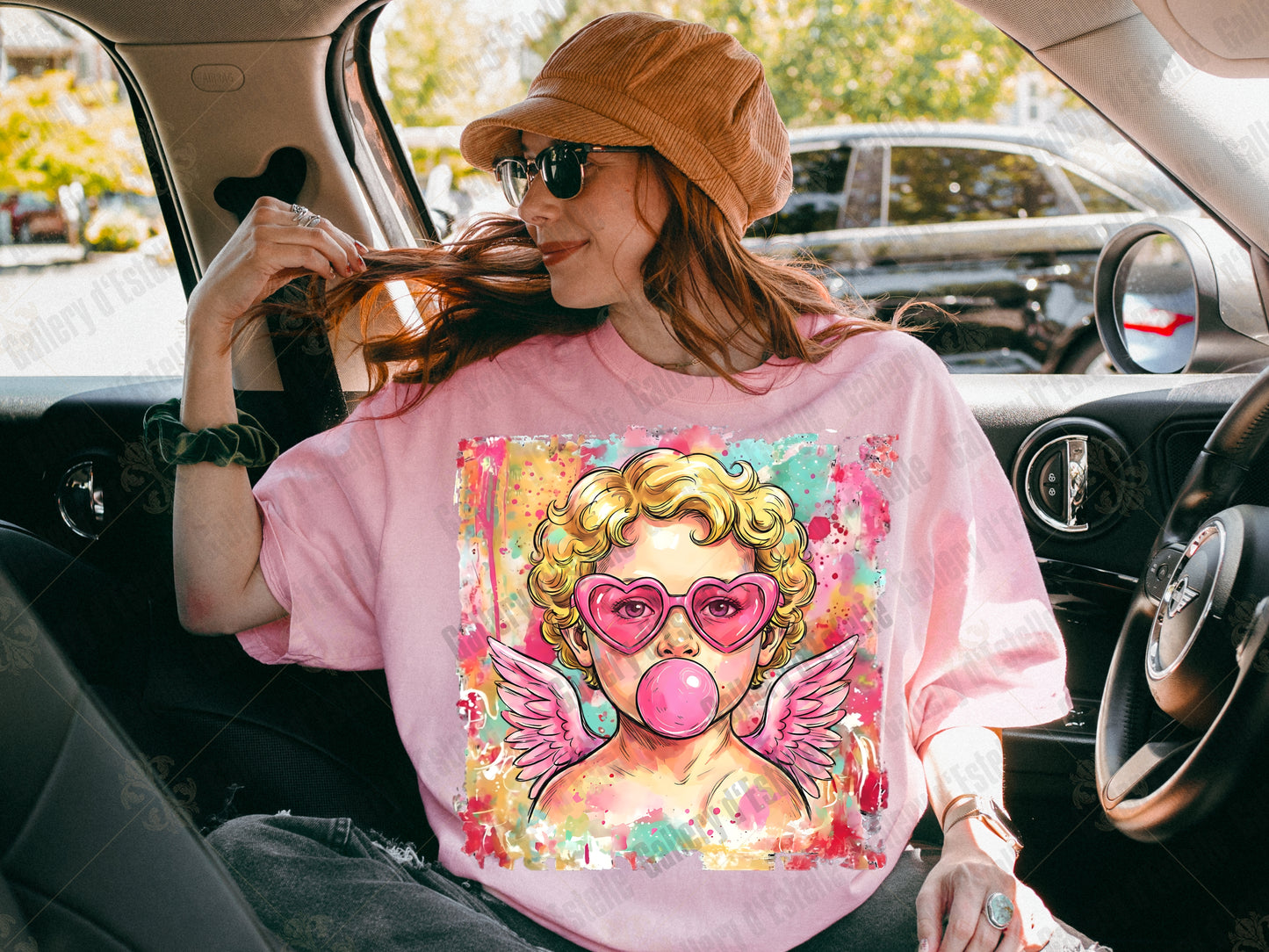 Preppy Cupid Valentine PNG, Colorful Watercolor Angel Graphic, Retro Bubblegum Art, Trendy Love Shirt Design