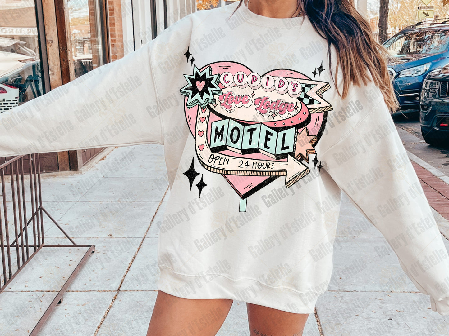 Cupid’s Love Lodge Motel PNG, Retro Valentine Hotel Sign Graphic, Vintage Pink Western Art, Coquette Love Shirt Design