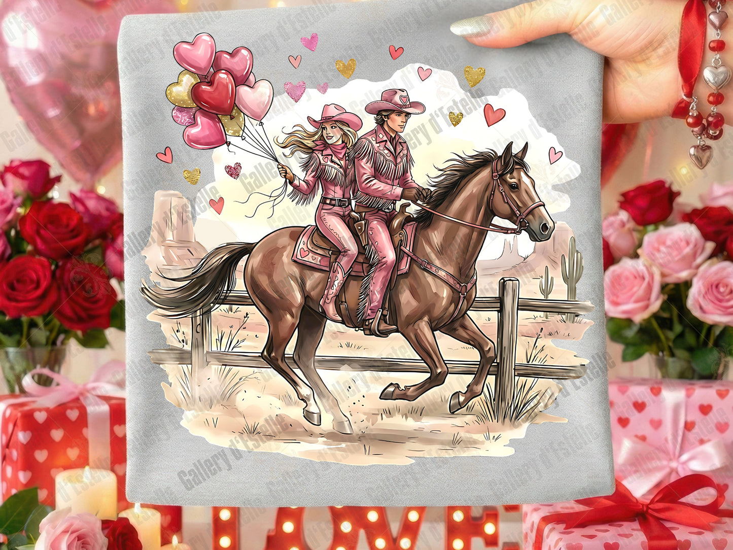 Western Valentine PNG, Retro Cowgirl Love Illustration, Preppy Cowboy Rodeo Graphic, Coquette Shirt Design