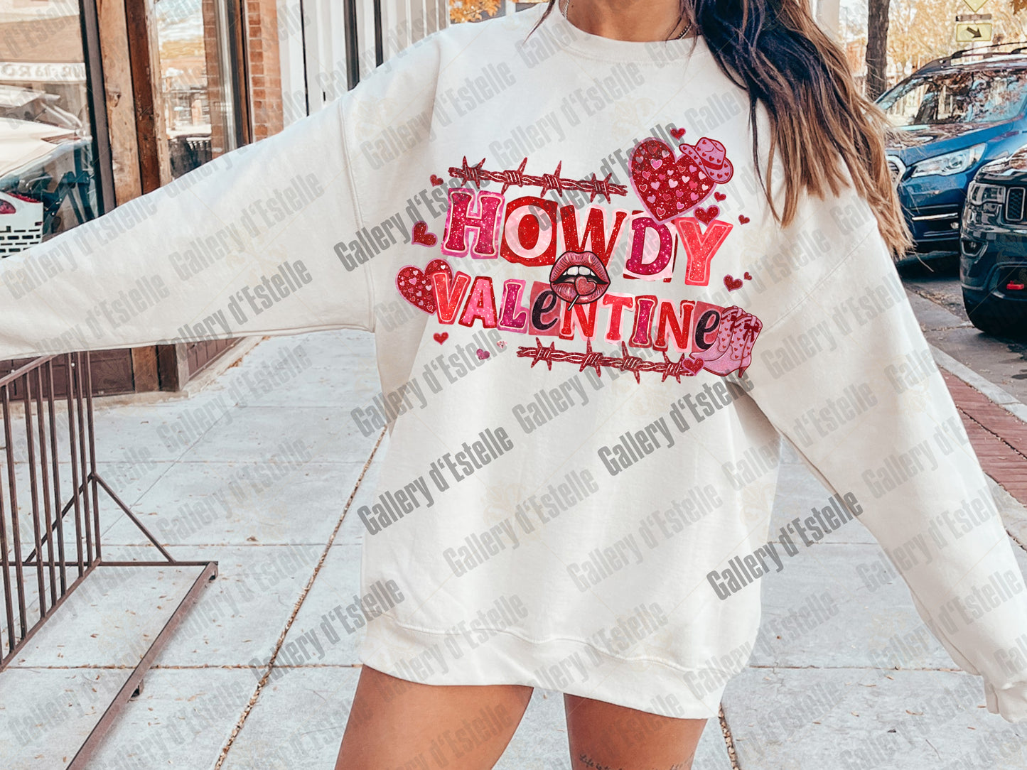 Howdy Valentine PNG, Retro Western Glitter Illustration, Edgy Cowgirl Love Graphic, Coquette VDay Shirt Design