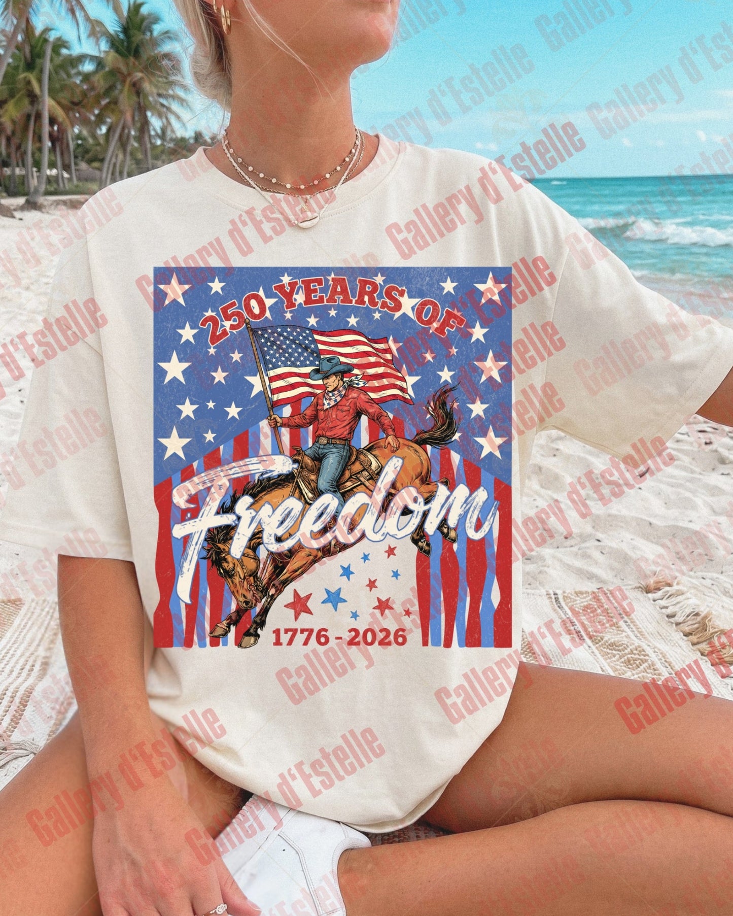 250 Years Of Freedom PNG, Retro Patriotic Cowboy Graphic, Western 4th Of July Shirt Design