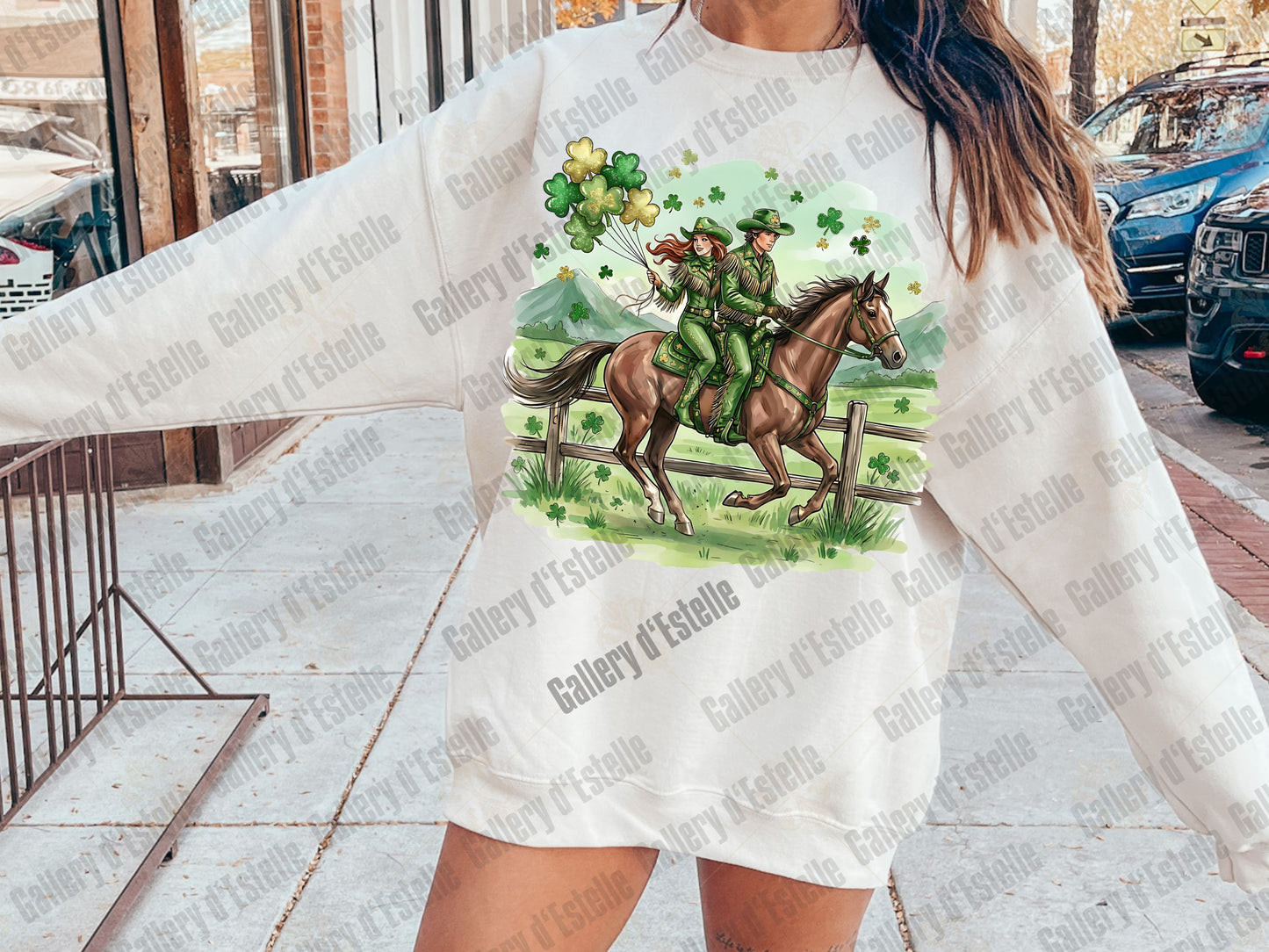 Western St Patrick’s PNG, Retro Cowboy Rodeo Art, Lucky Cowgirl Graphic, Preppy Country Shirt Design