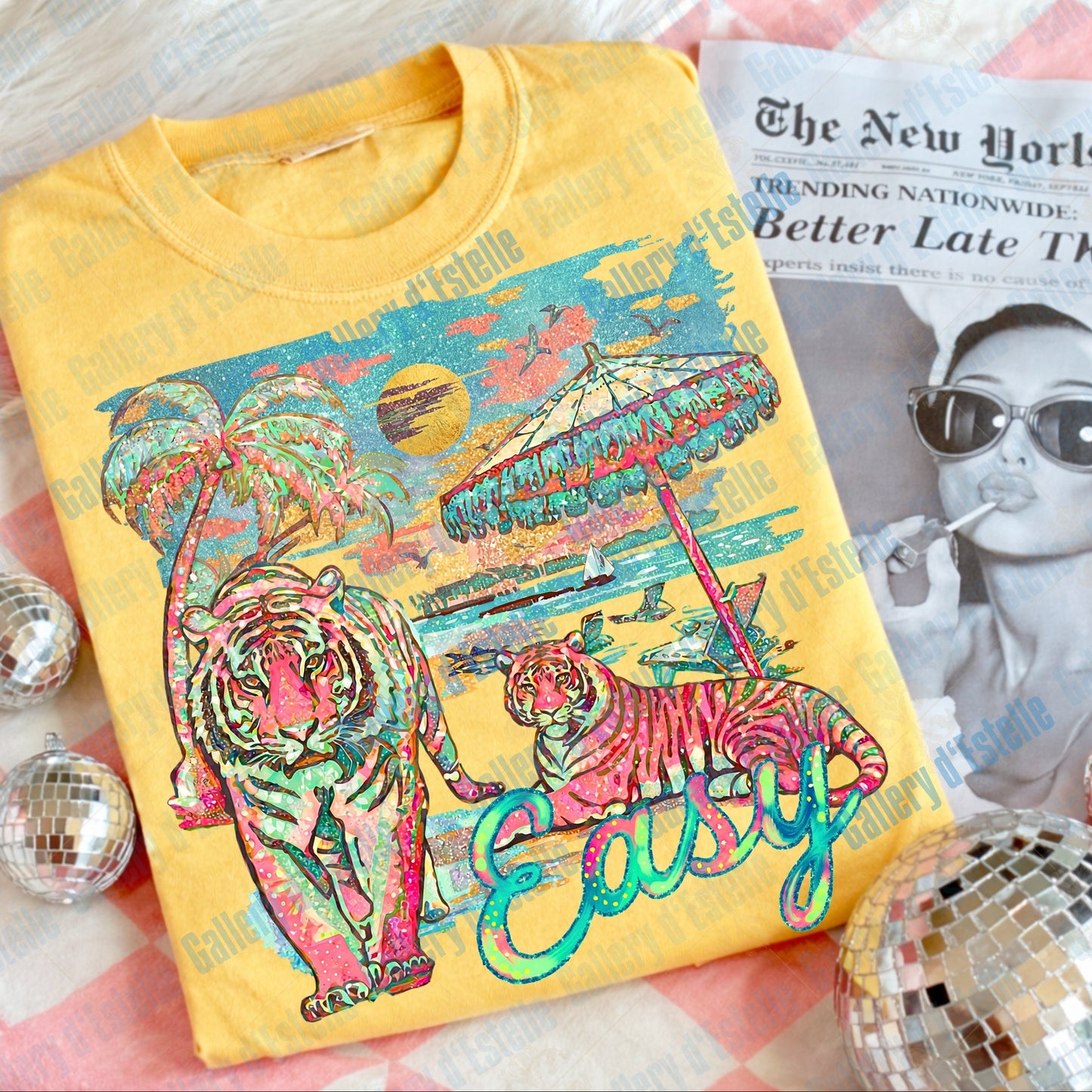 Easy Tiger Summer PNG, Funny Colorful Preppy Coastal Graphic, Trendy Beach Shirt Design