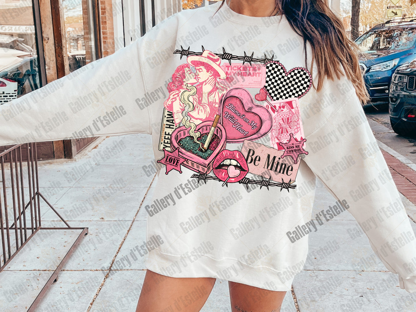 Cowboy Valentine Collage PNG, Retro Western Love Graphic, Wild West Romance Art, Coquette Be Mine Shirt Design