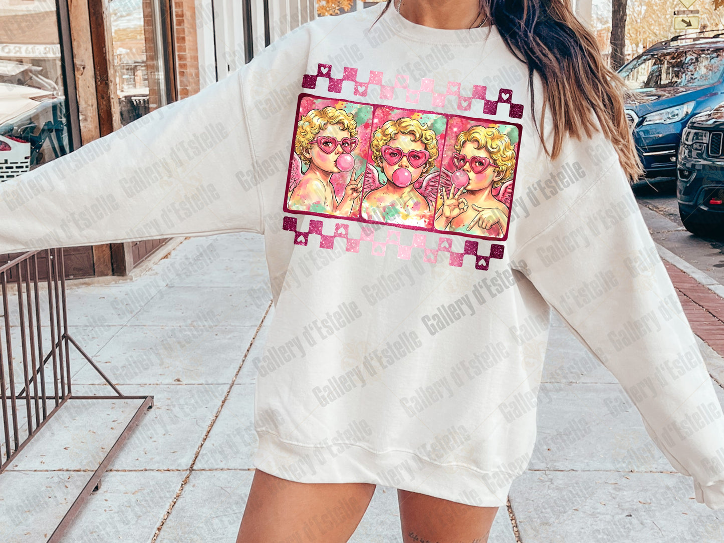 Bubblegum Cupid Valentine PNG, Pink Retro Angel Graphic, Coquette Six-Seven Love Shirt Design