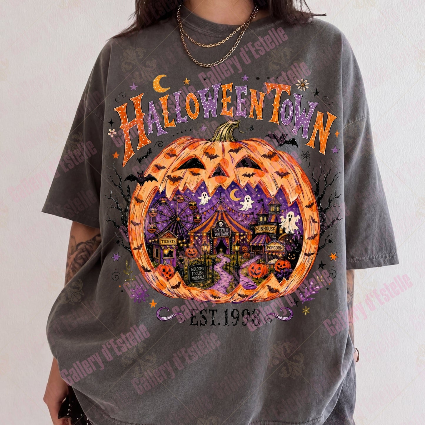 Retro Halloweentown PNG, Spooky Ghost Town Graphic, Trendy Halloween Pumpkin Shirt Design