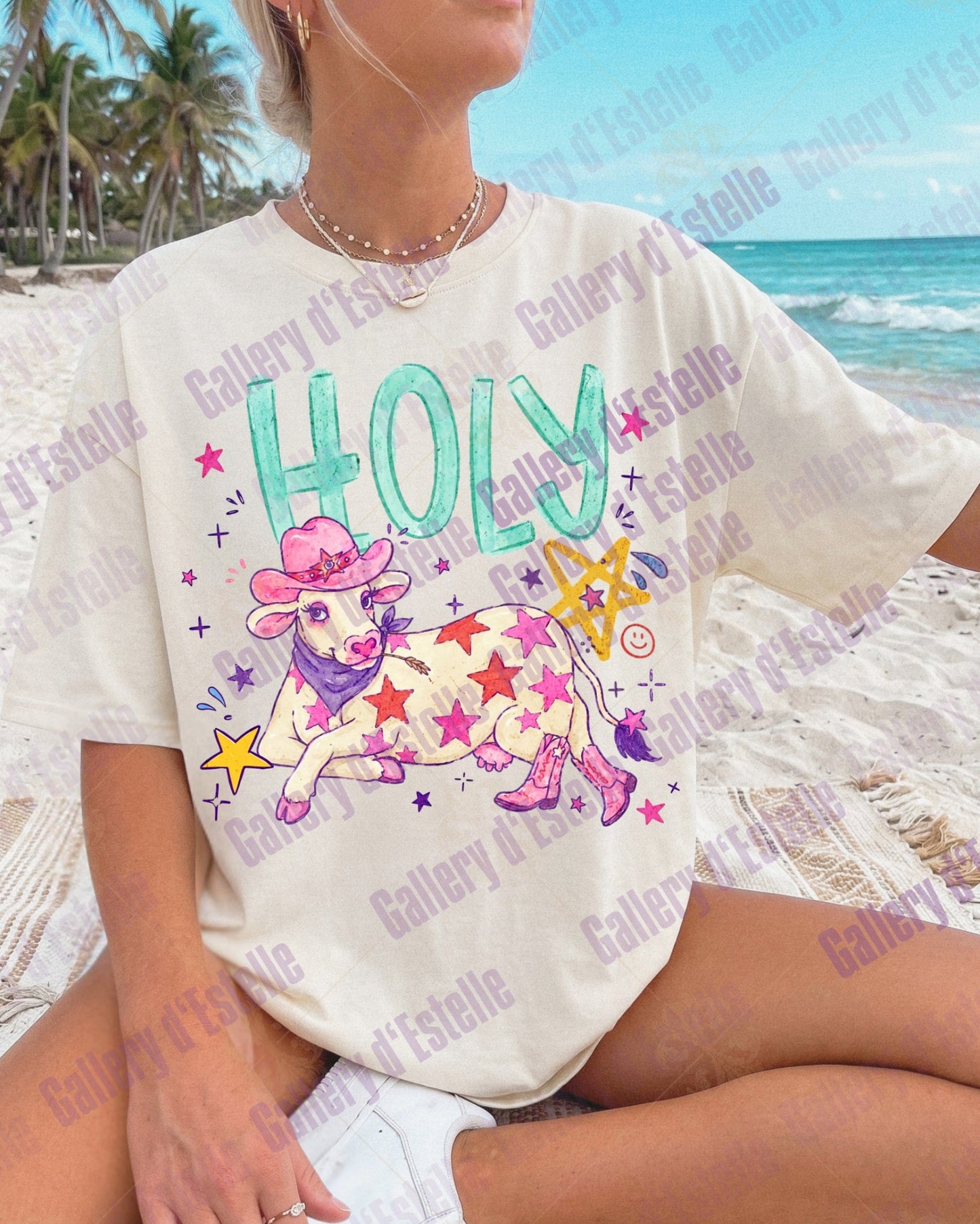 Holy Cow PNG, Retro Cowgirl Summer Graphic, Funny Western Art, Trendy Rodeo Shirt Design