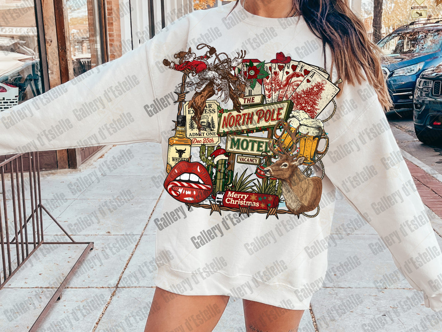 North Pole Motel PNG, Western Christmas Cowboy Holiday Collage, Retro Santa Graphic, Festive Country Shirt Design
