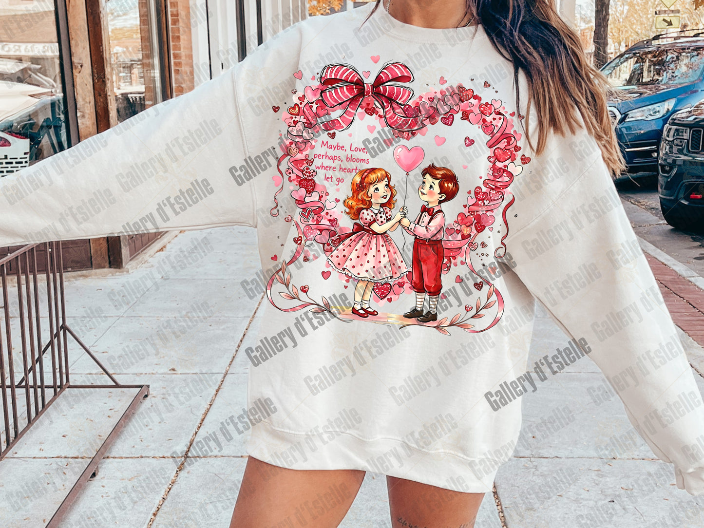 Vintage Valentine Kids PNG, Retro Love Story Illustration, Coquette Pink Heart Art, Trendy VDay Shirt Design