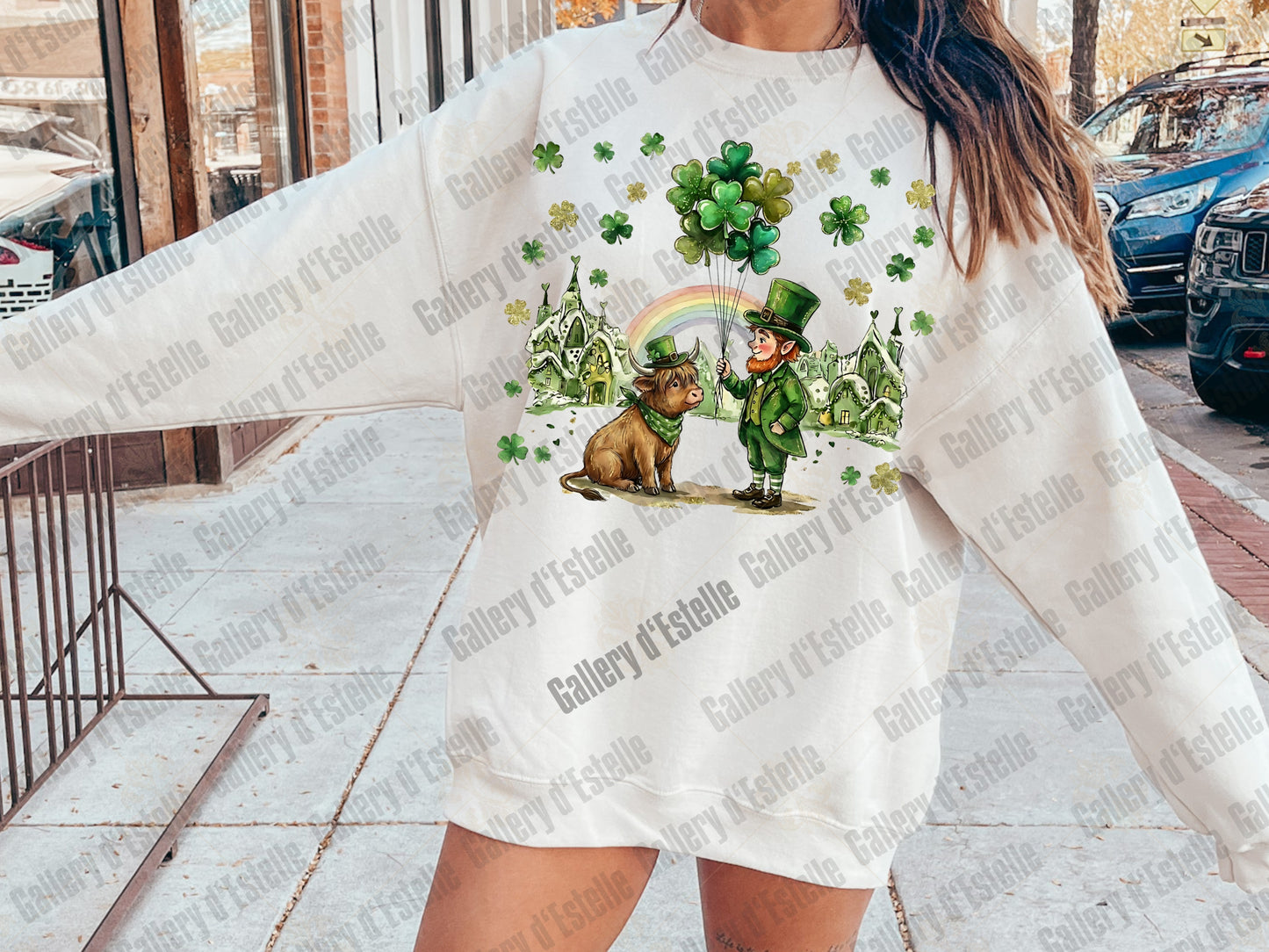 Whimsical St Patrick’s Day PNG, Retro Highland Cow Illustration, Lucky Leprechaun Art, Preppy St Paddy’s Shirt Design