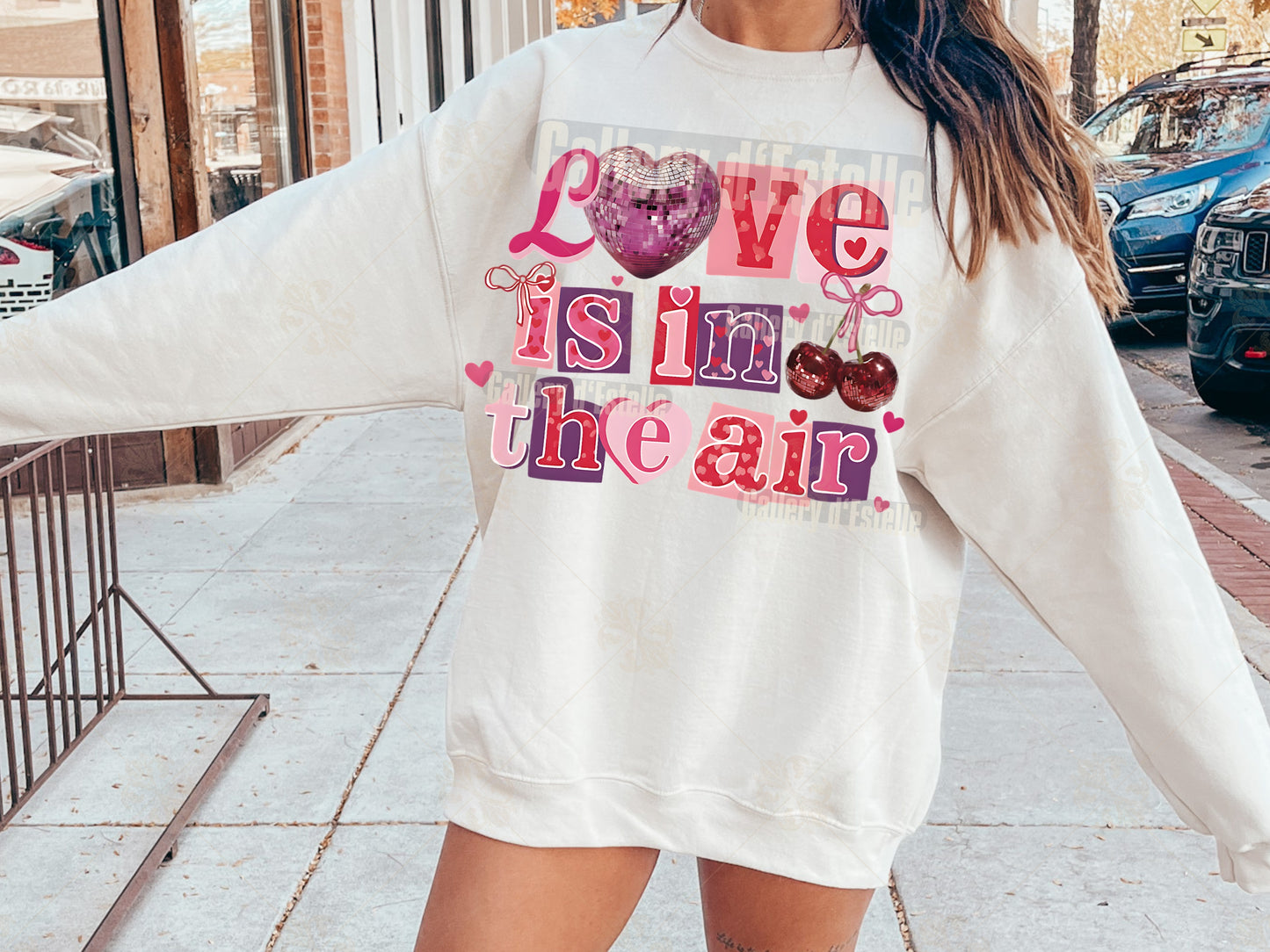 Retro Valentine Letter PNG, Coquette Disco Heart & Cherry Collage, Pink Love Themed Graphic, Trendy Valentine Shirt Design