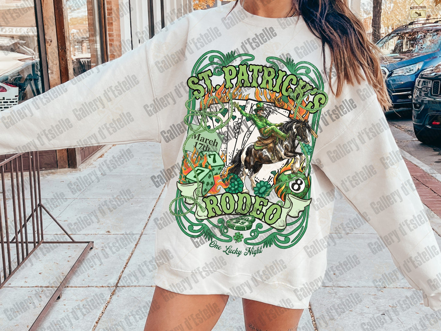 Western St Patrick’s Day PNG, Rodeo Casino Collage, Retro Cowboy Lucky Graphic, Edgy Country Shirt Design