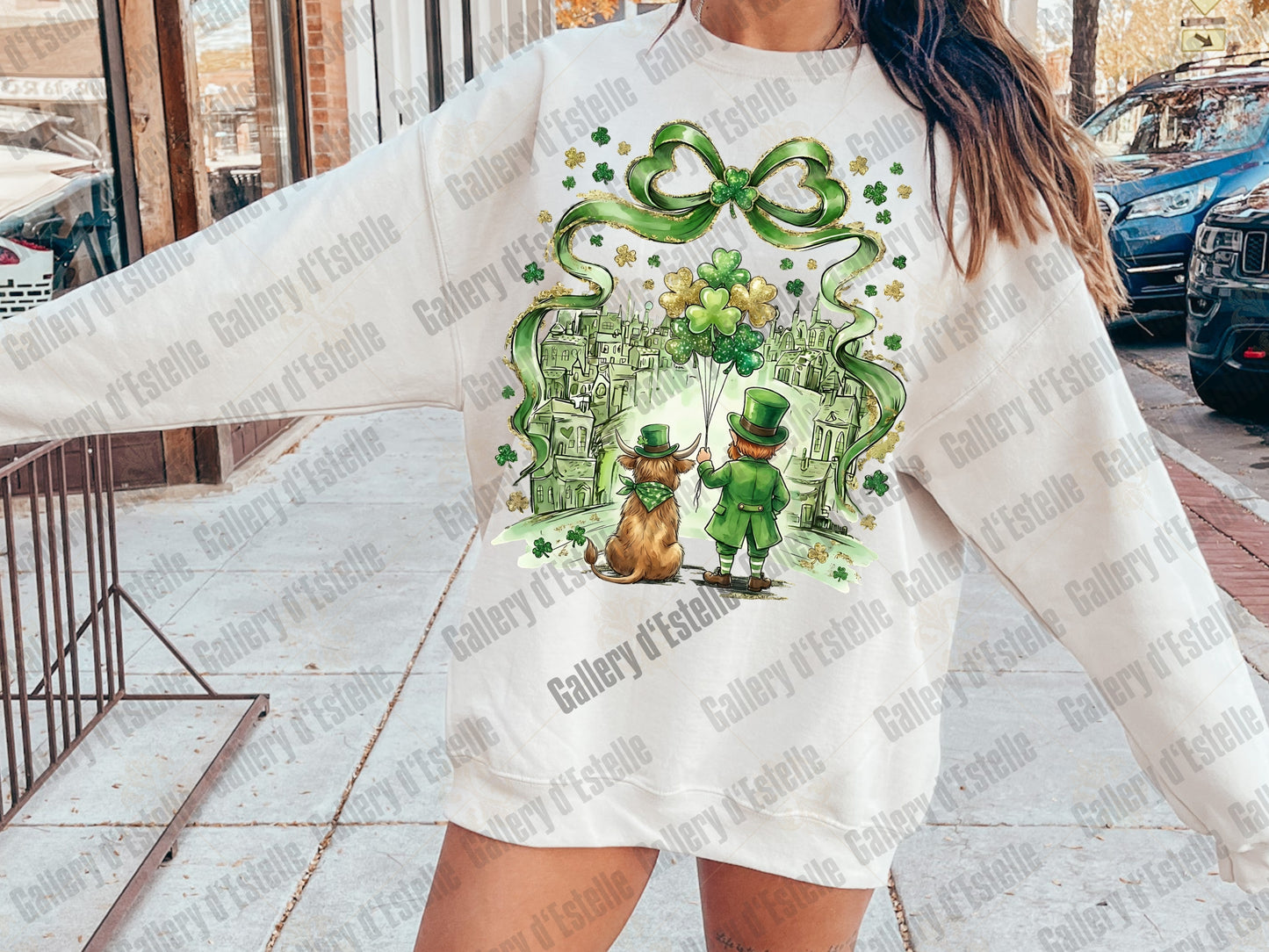 Coquette St Patrick’s Day PNG, Retro Highland Cow Illustration, Lucky Leprechaun Art, Whimsical St Paddy’s Shirt Design