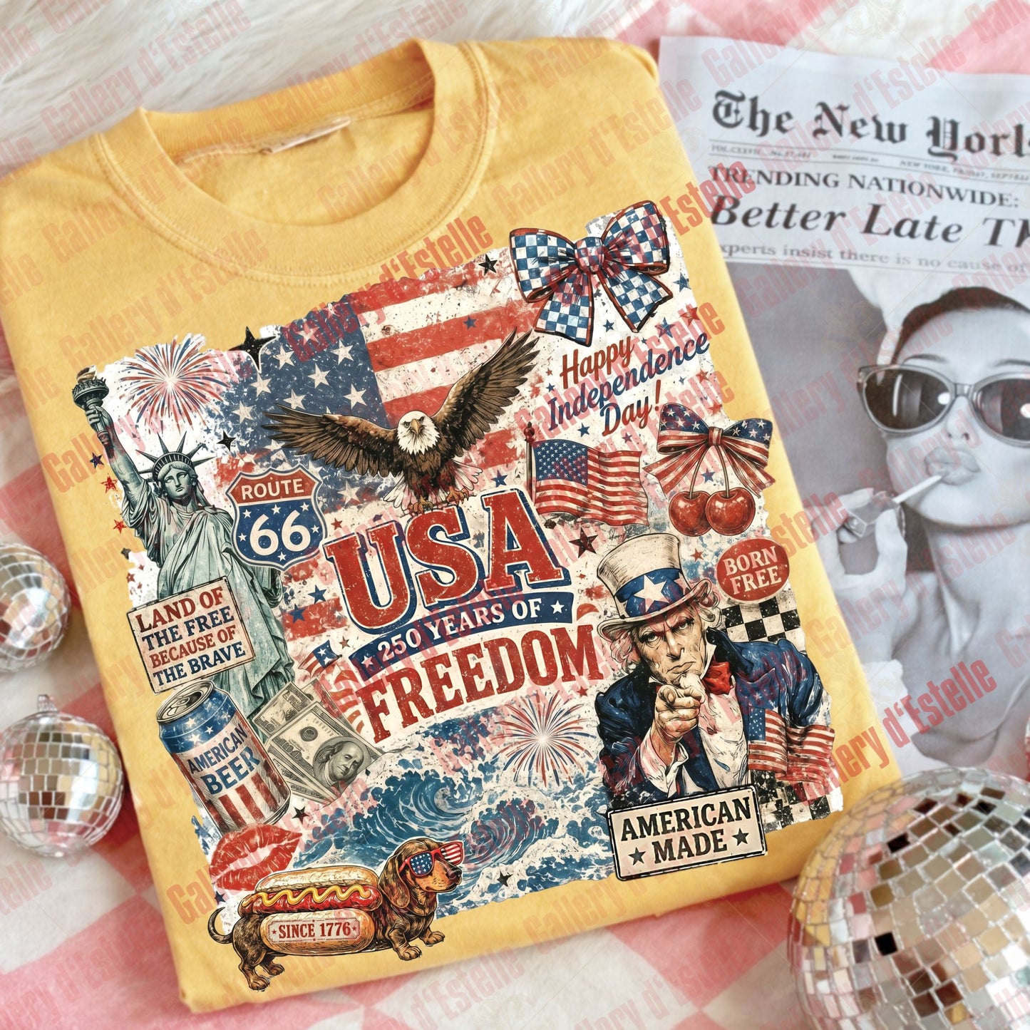 USA Collage PNG, Retro 4th of July Graphic, 250 Years of Freedom, Trendy Patriotic Shirt Design
