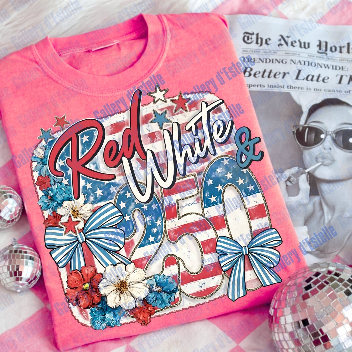 Red White & 250 PNG, Retro Patriotic Bow Graphic, Coquette USA 4th of July Shirt Design
