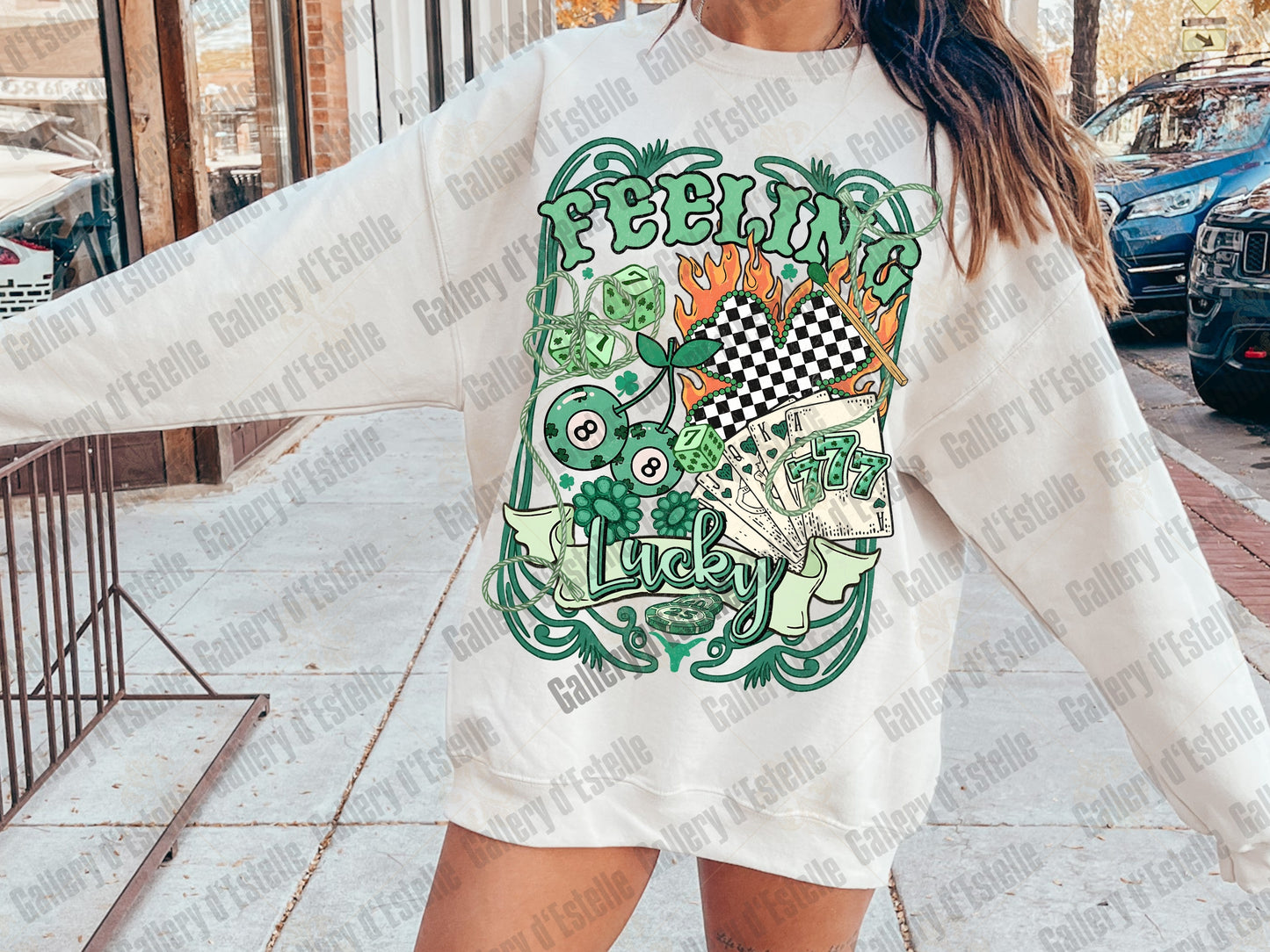 Feeling Lucky PNG, Retro Western Casino Collage, Cowboy Rodeo Graphic, Edgy St Patrick’s Day Shirt Design
