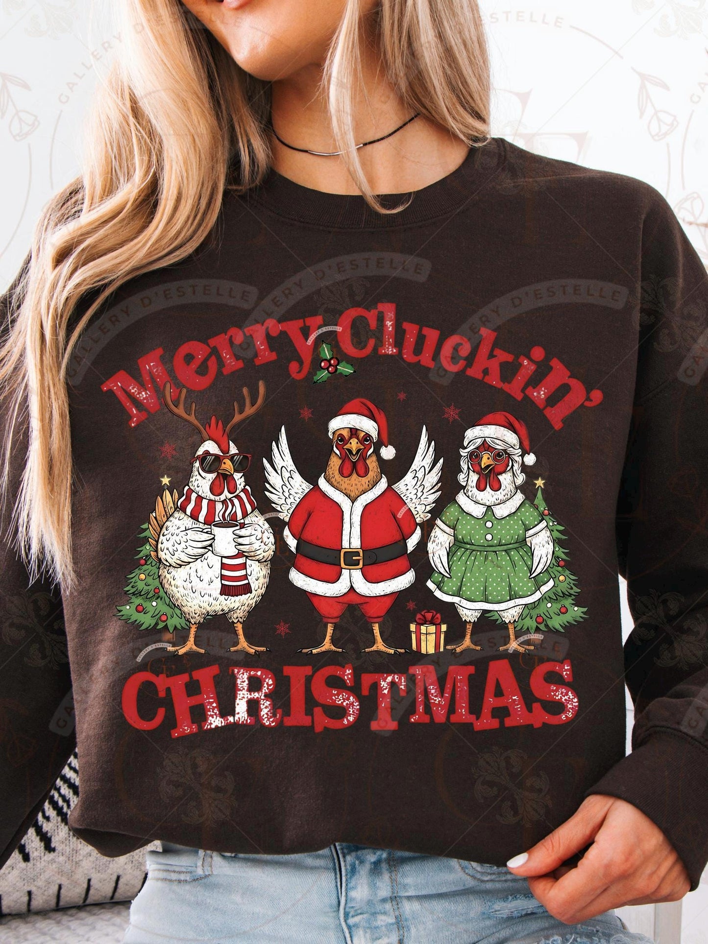 Merry Cluckin Christmas PNG, Funny Festive Chicken Graphic, Retro Farmhouse Holiday Sublimation, Trendy Chick Shirt Design