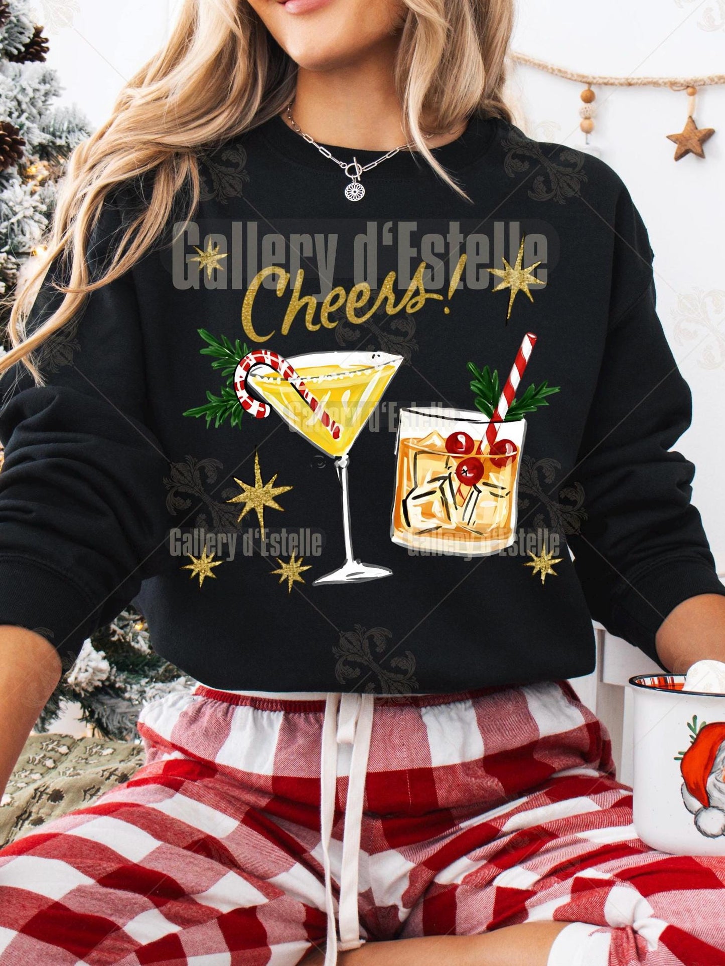 Festive Cocktail PNG, Retro Holiday Cheers Graphic, Vintage Christmas Spirit Shirt Design