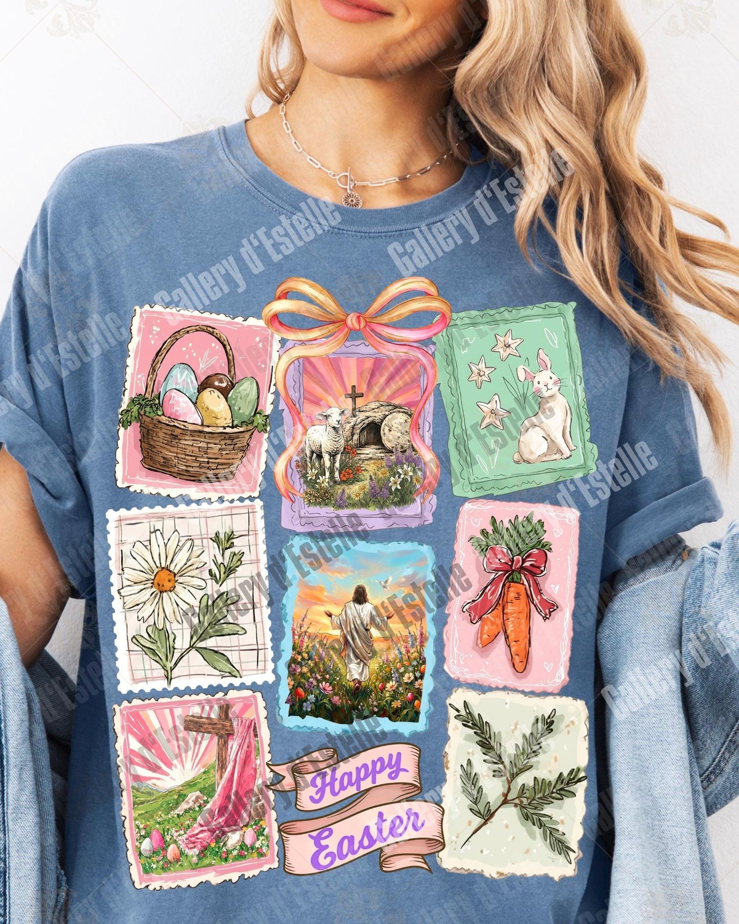Retro Easter Stamp PNG, Jesus Resurrection Collage Art, Vintage Christian Floral Graphic, Coquette Faith Shirt Design