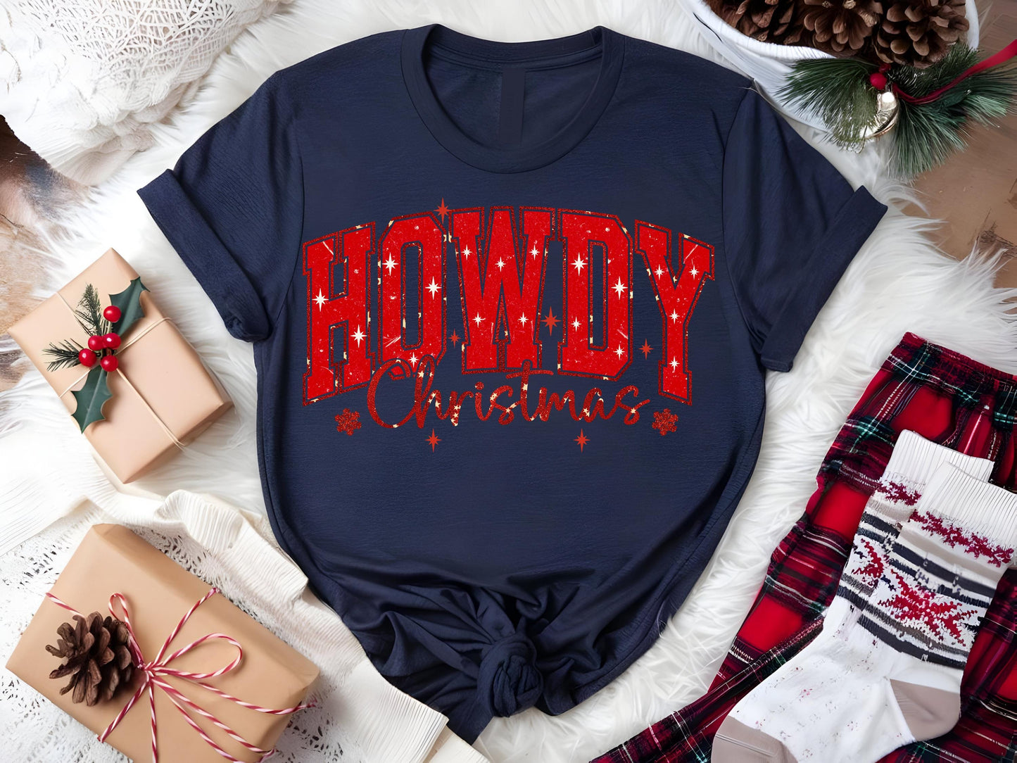 Howdy Christmas PNG, Retro Western Cowboy Holiday Quote, Festive Country Shirt Design