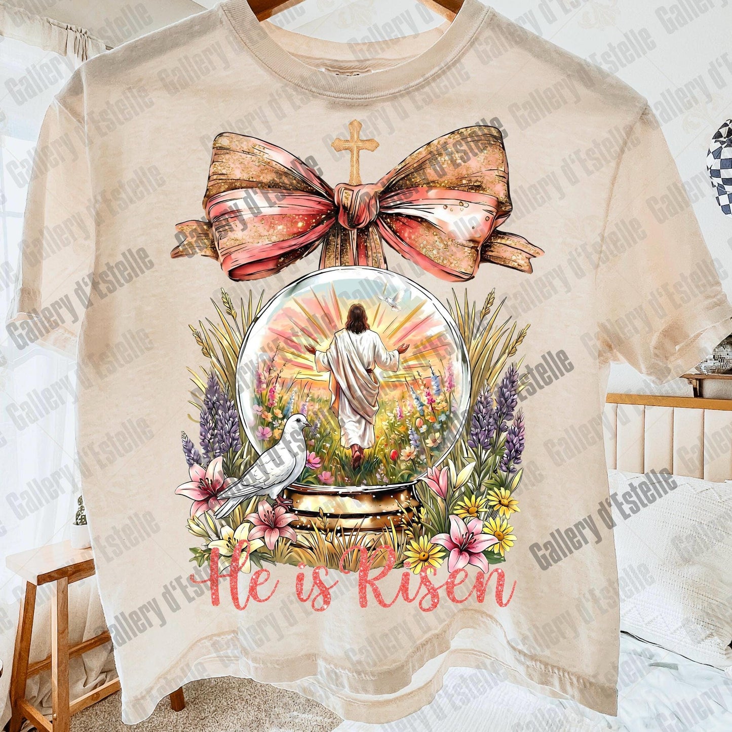 He Is Risen PNG, Retro Jesus Resurrection Art, Vintage Floral Easter Graphic, Coquette Christian Shirt Design