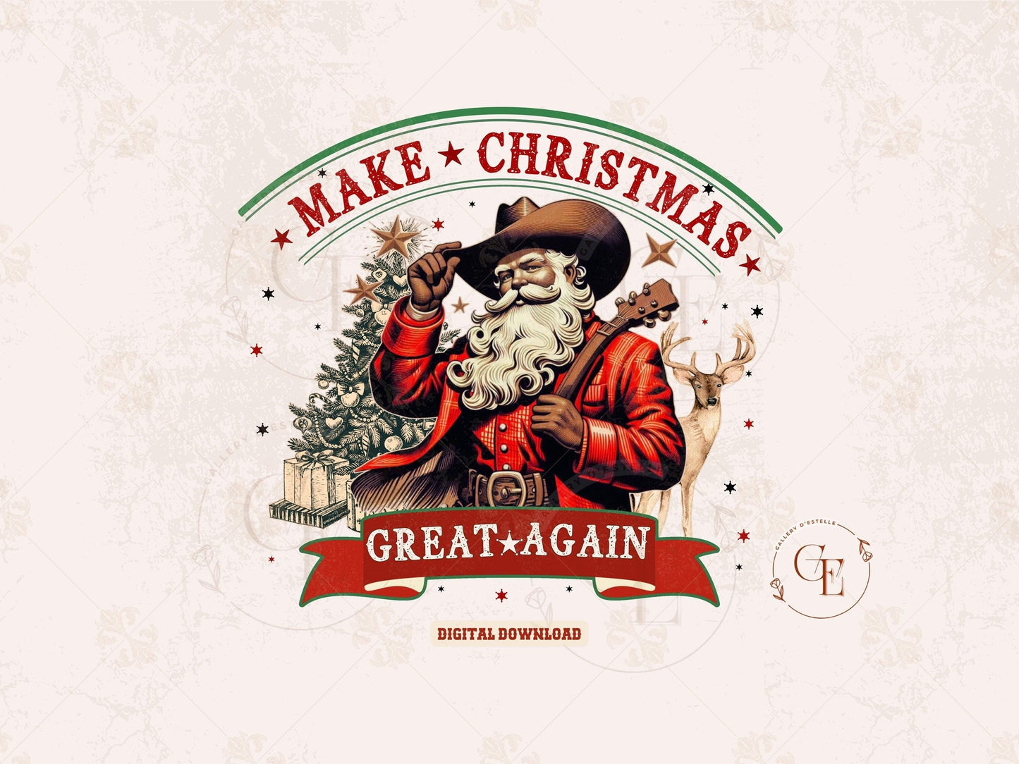 Make Christmas Great Again PNG, Festive Cowboy Graphic, Western Santa Sublimation, Country Holiday Shirt Design